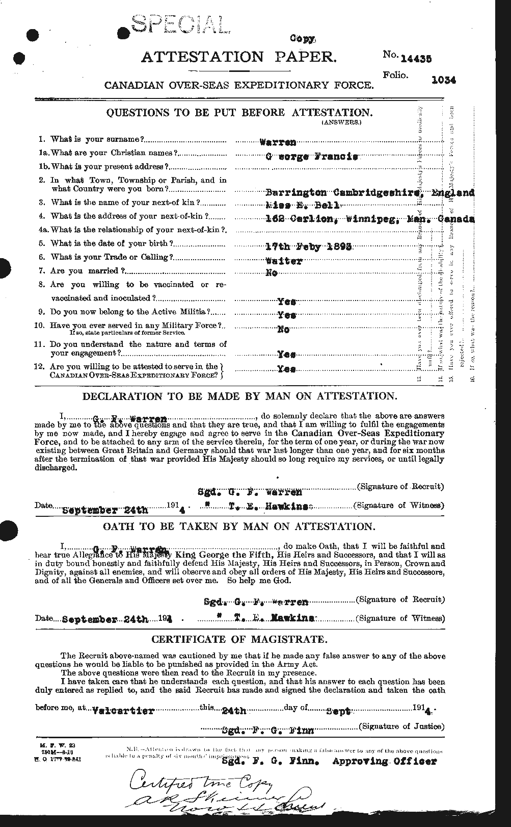 Personnel Records of the First World War - CEF 658462a