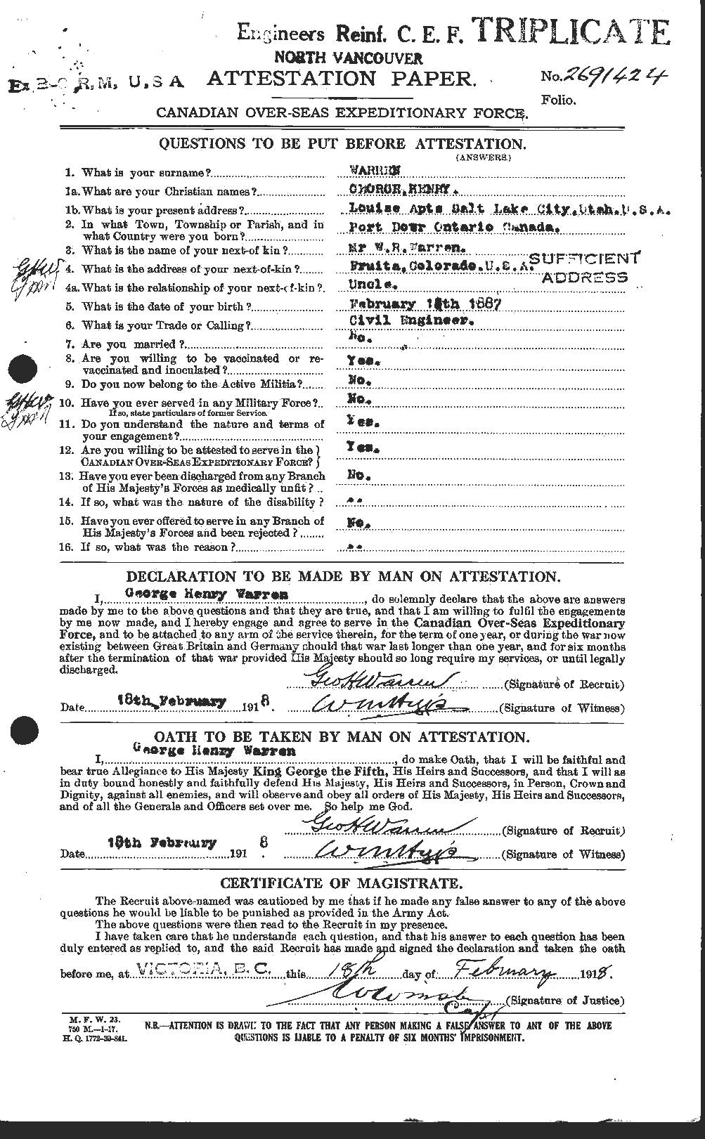 Personnel Records of the First World War - CEF 658465a