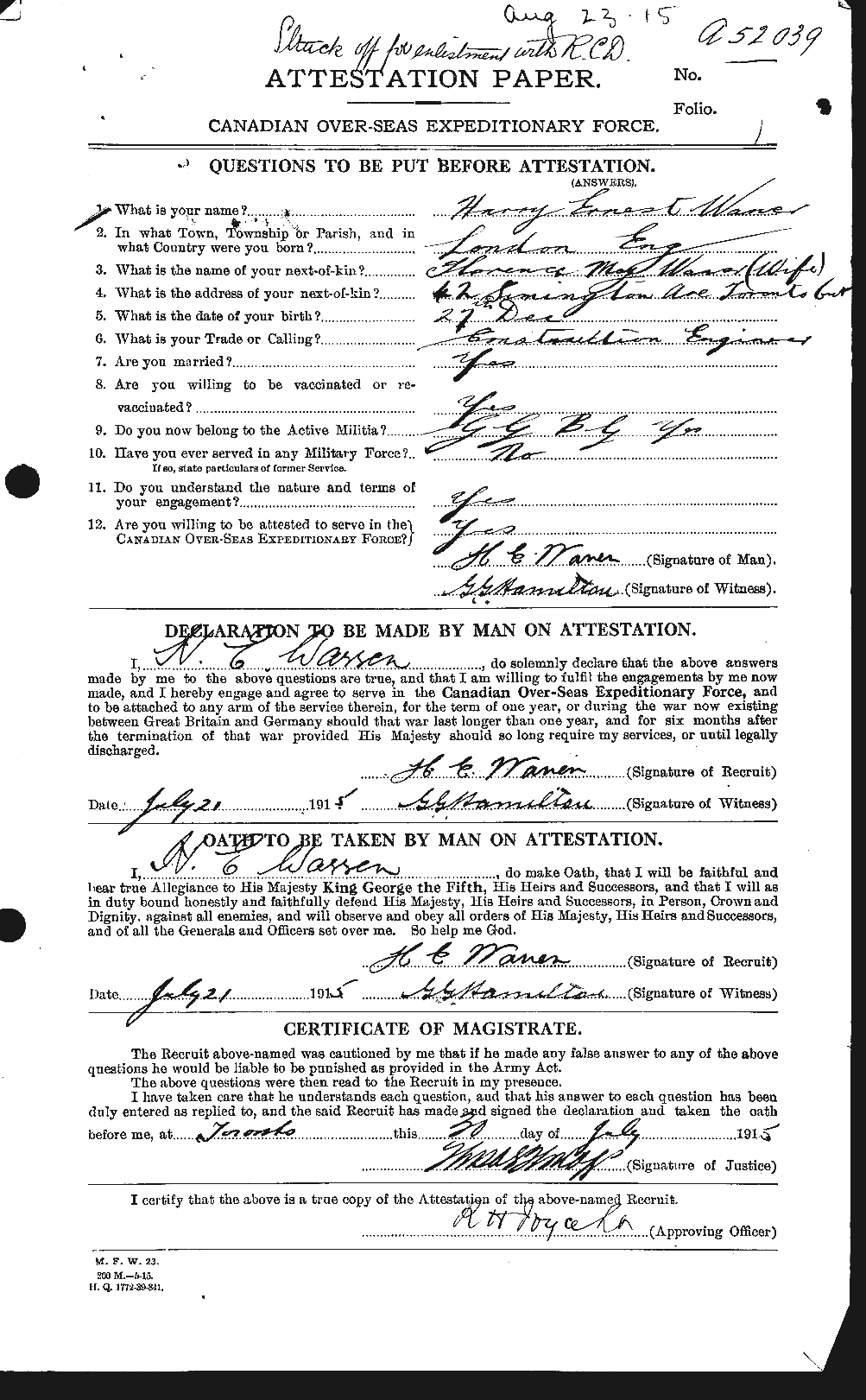 Personnel Records of the First World War - CEF 658487a