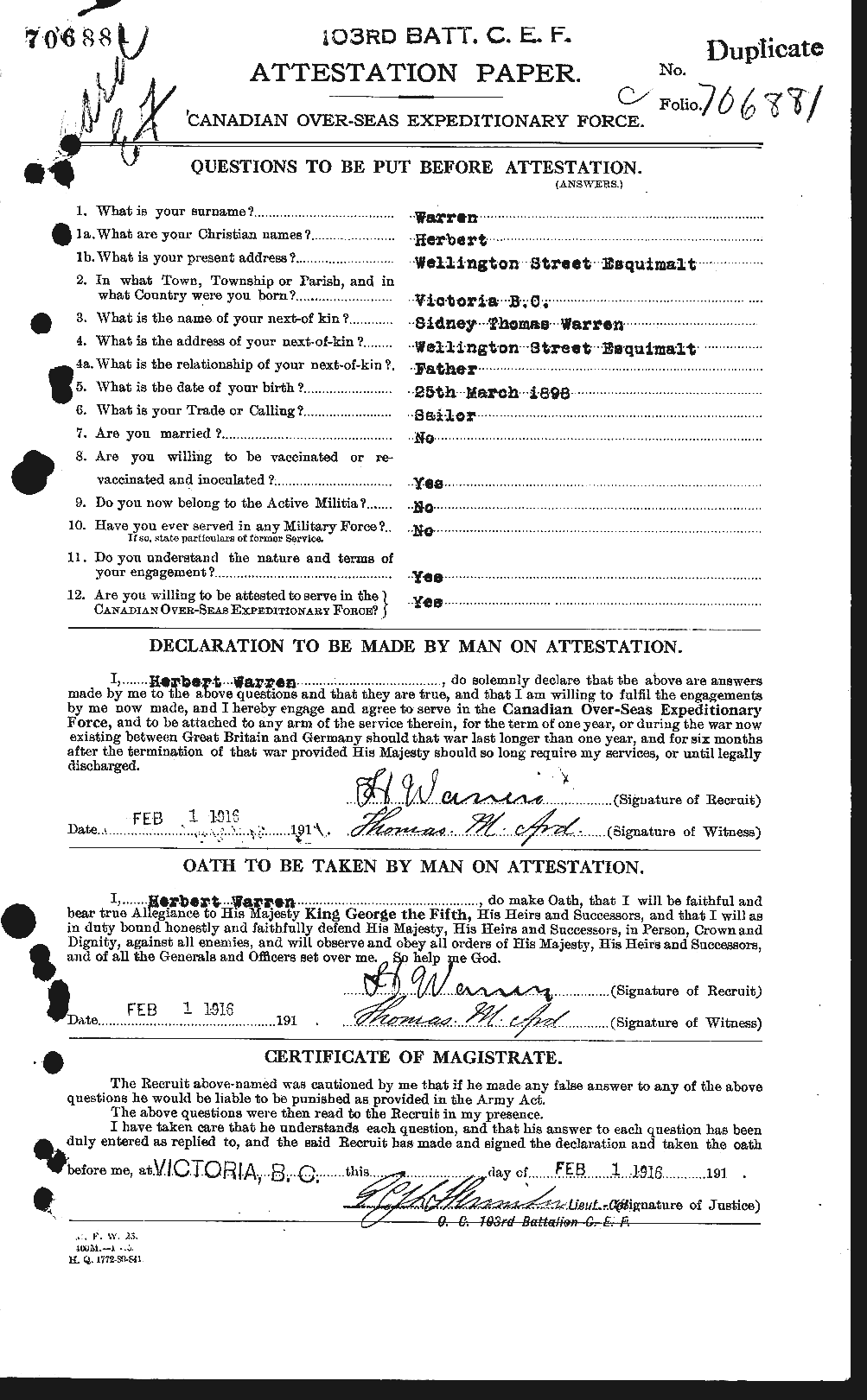 Personnel Records of the First World War - CEF 658496a