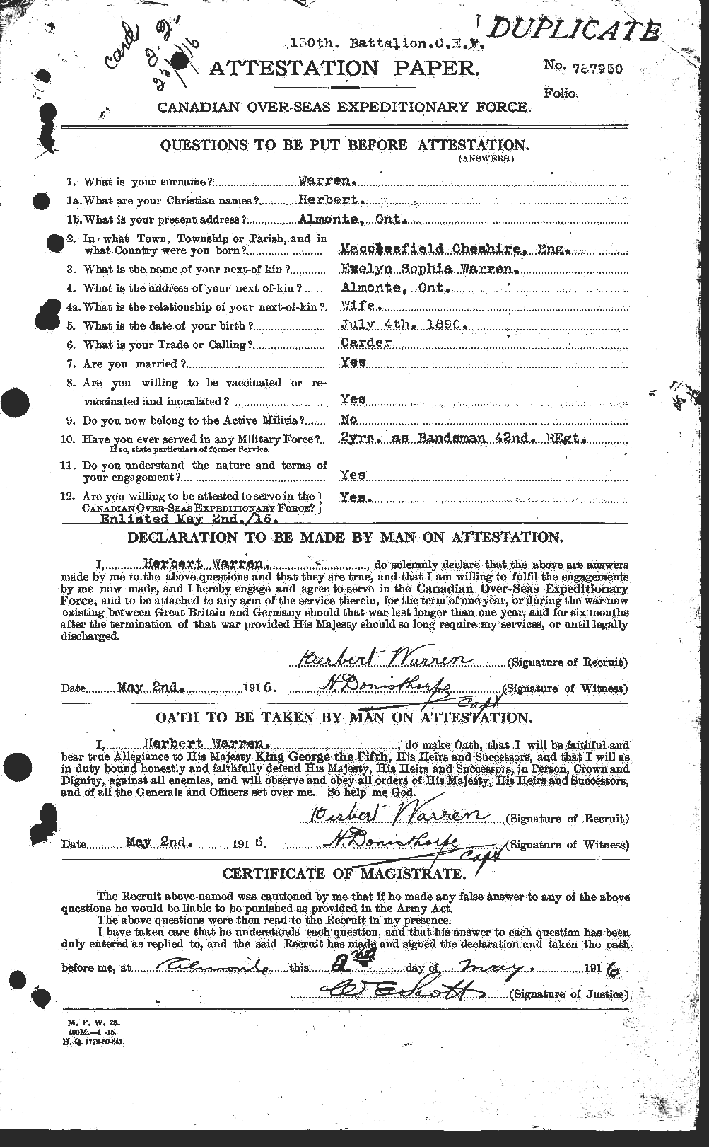 Personnel Records of the First World War - CEF 658498a