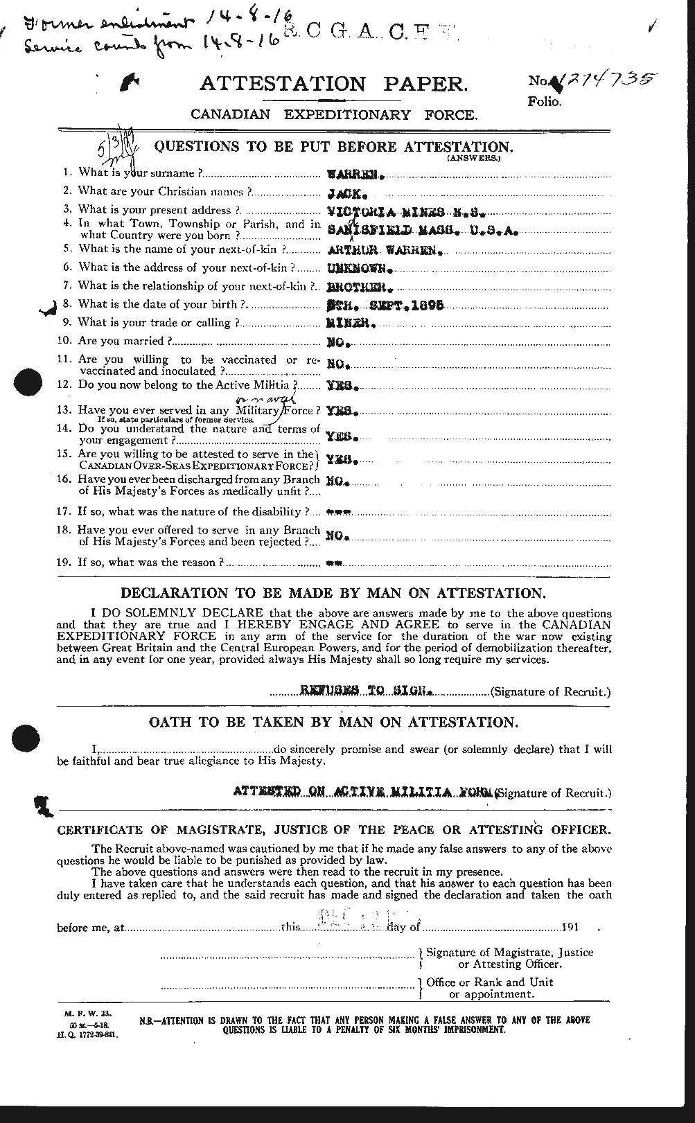 Personnel Records of the First World War - CEF 658514a