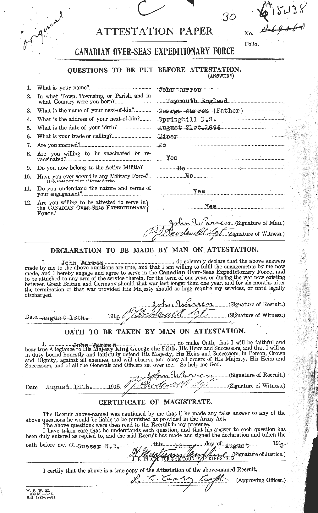 Personnel Records of the First World War - CEF 658535a