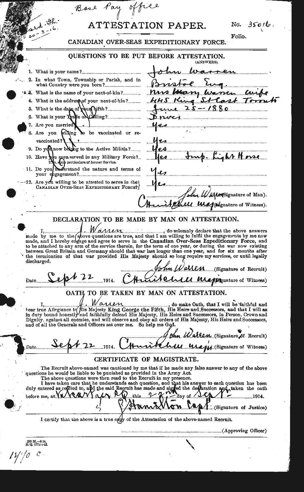 Personnel Records of the First World War - CEF 658537a