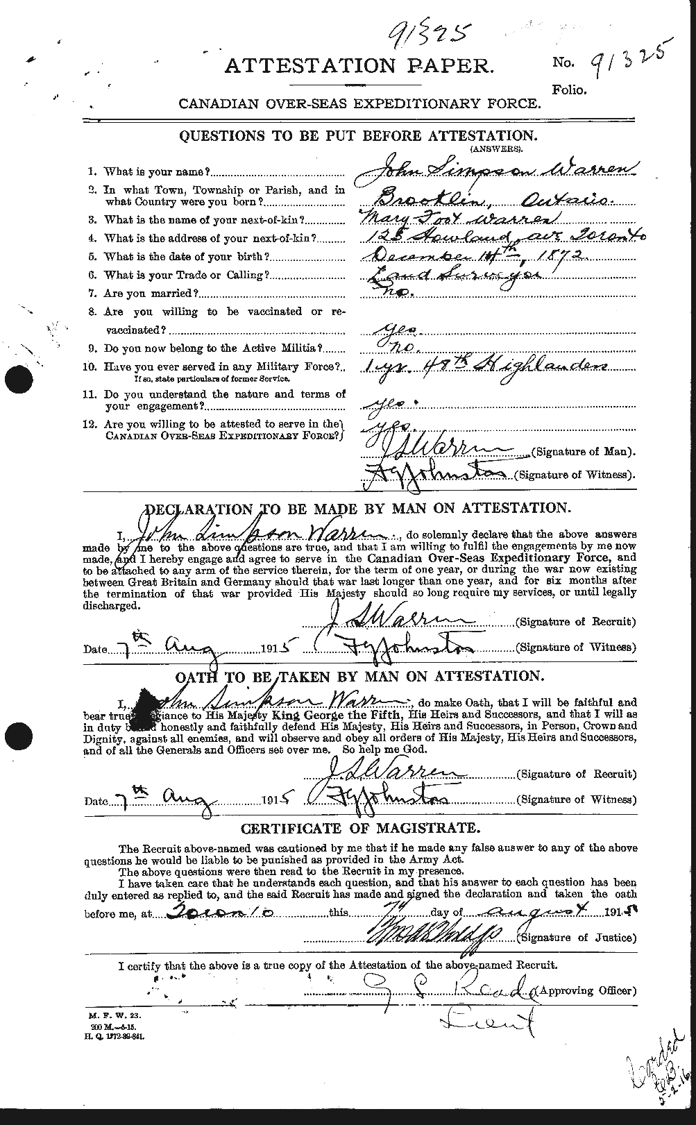 Personnel Records of the First World War - CEF 658560a