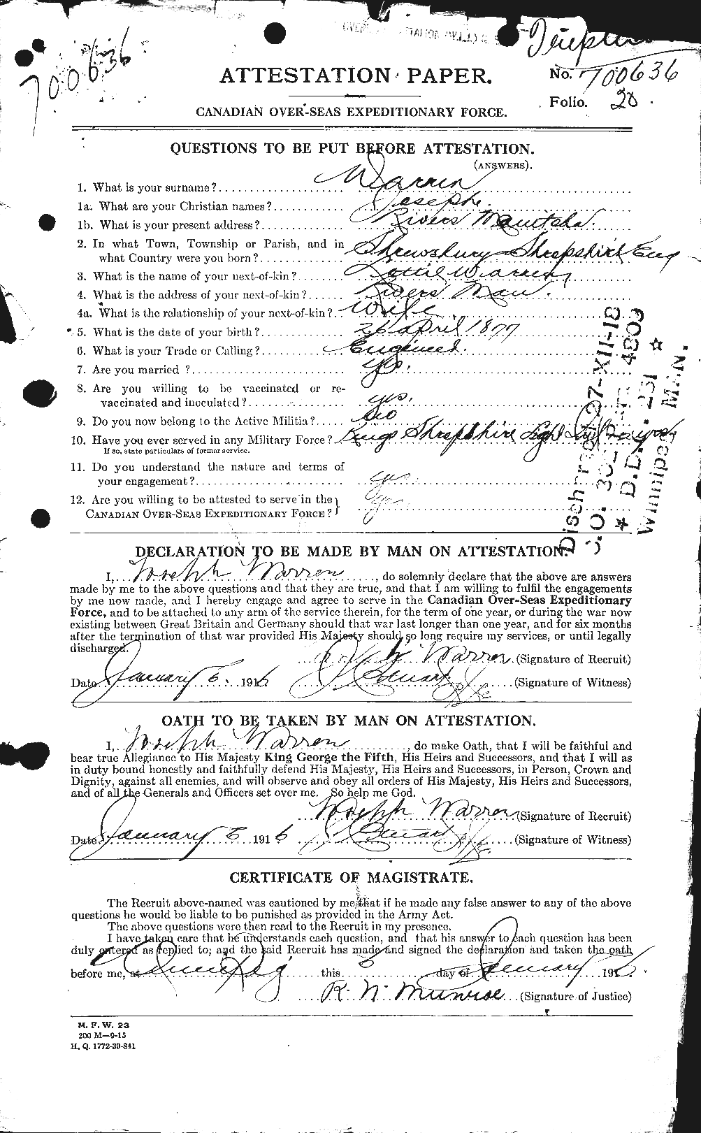 Personnel Records of the First World War - CEF 658565a