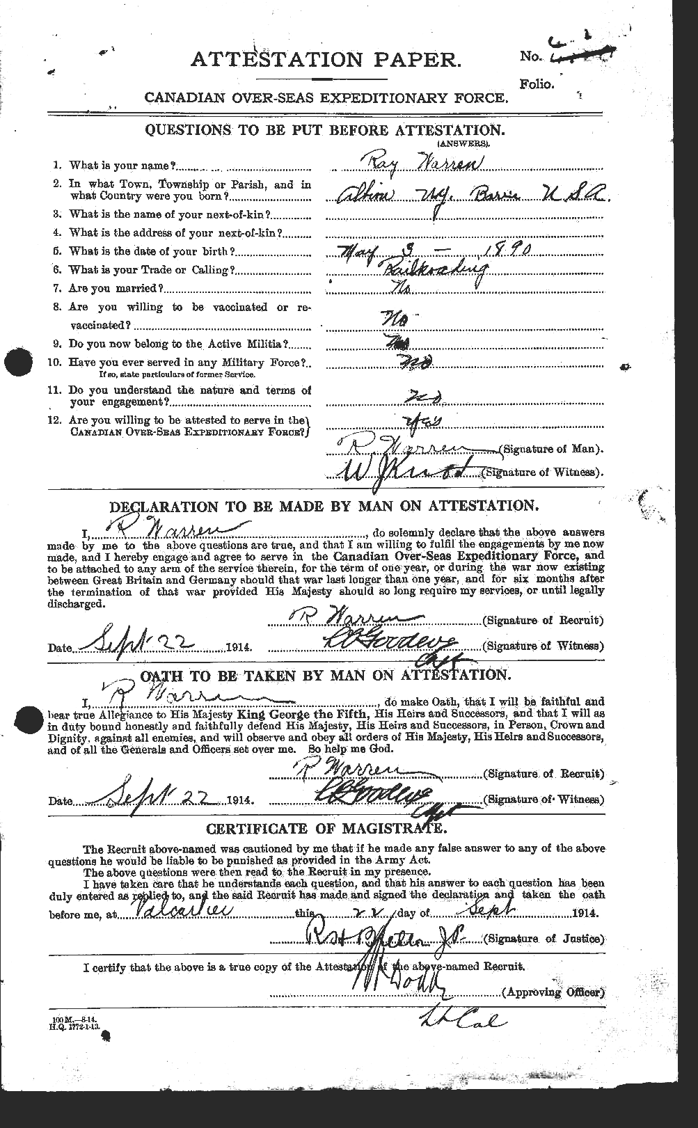 Personnel Records of the First World War - CEF 658614a