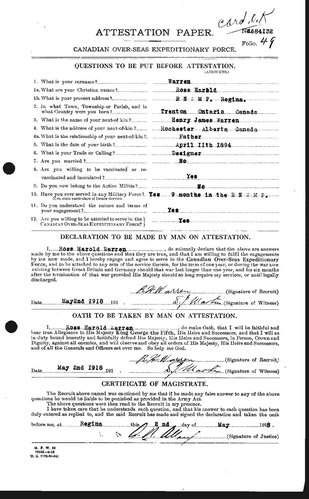 Personnel Records of the First World War - CEF 658628a