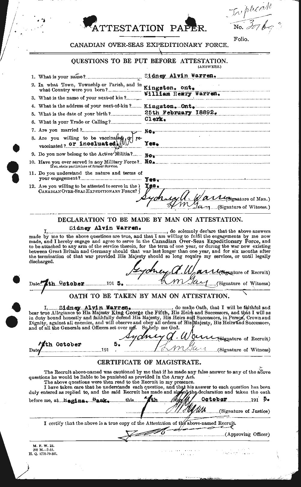 Personnel Records of the First World War - CEF 658637a
