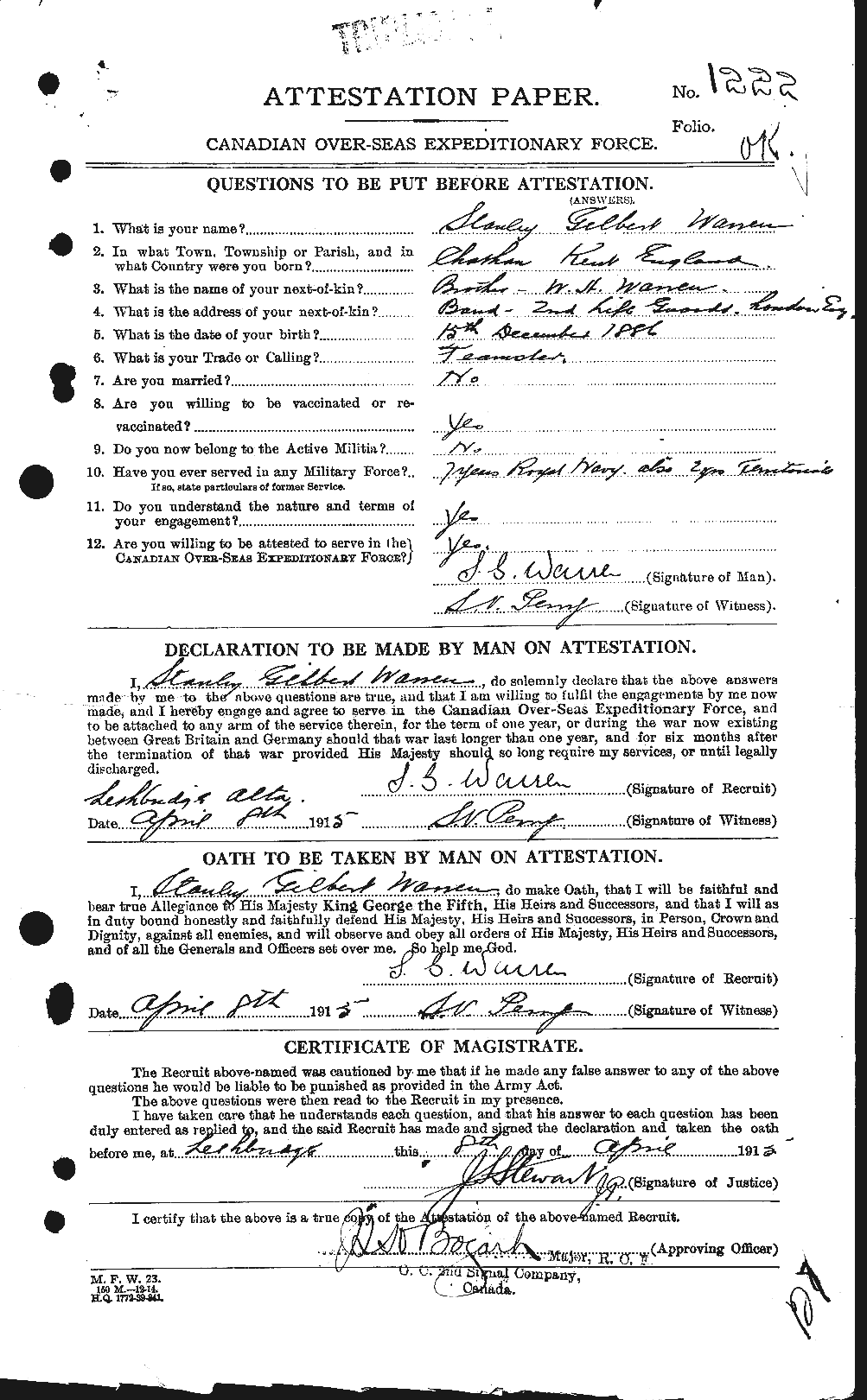Personnel Records of the First World War - CEF 658638a
