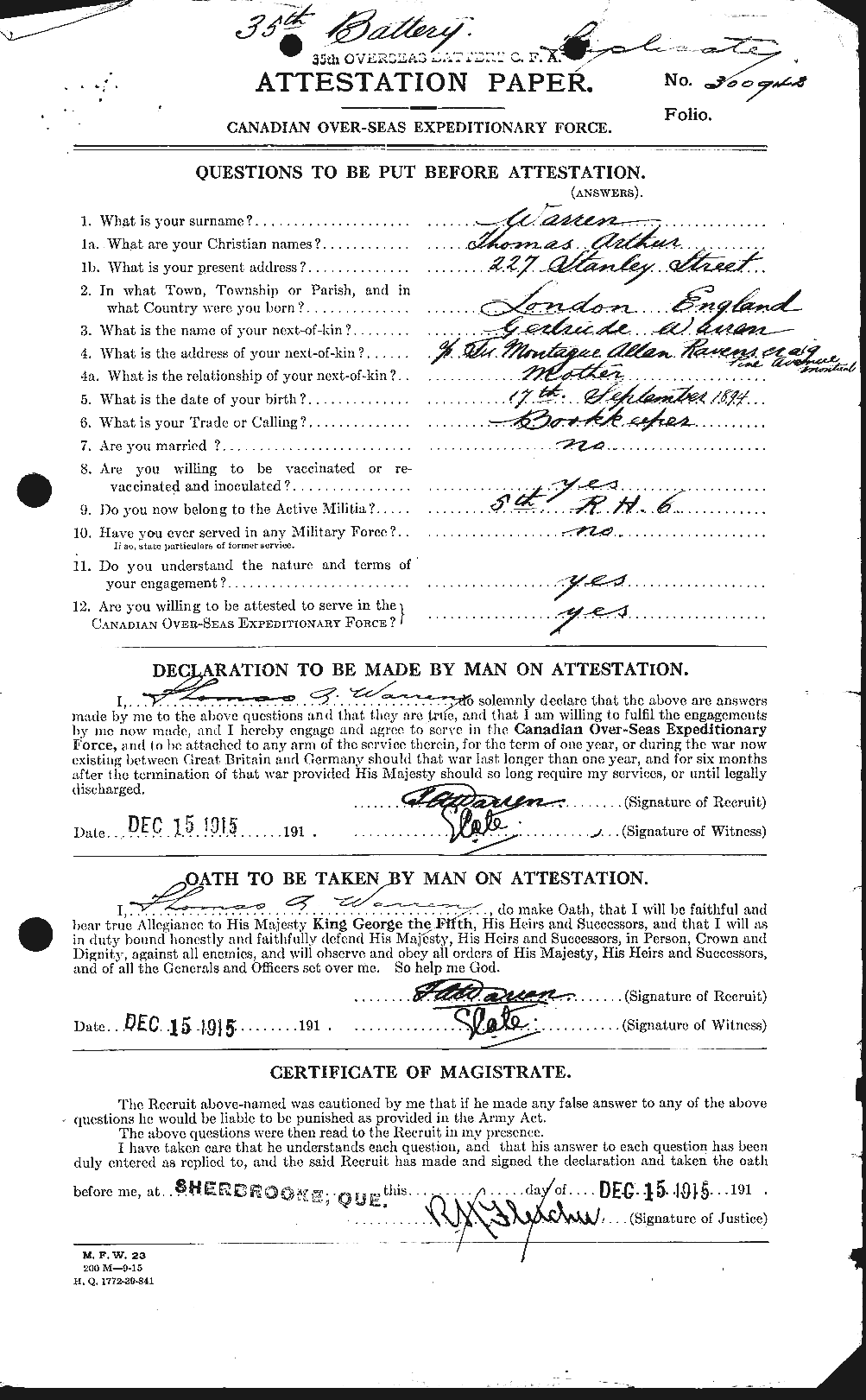 Personnel Records of the First World War - CEF 658643a