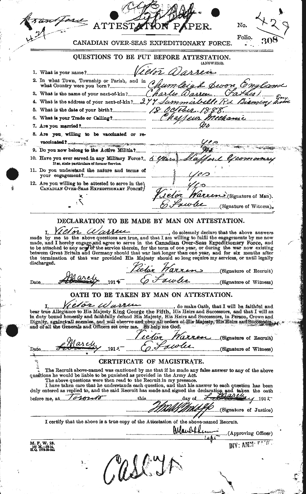 Personnel Records of the First World War - CEF 658650a