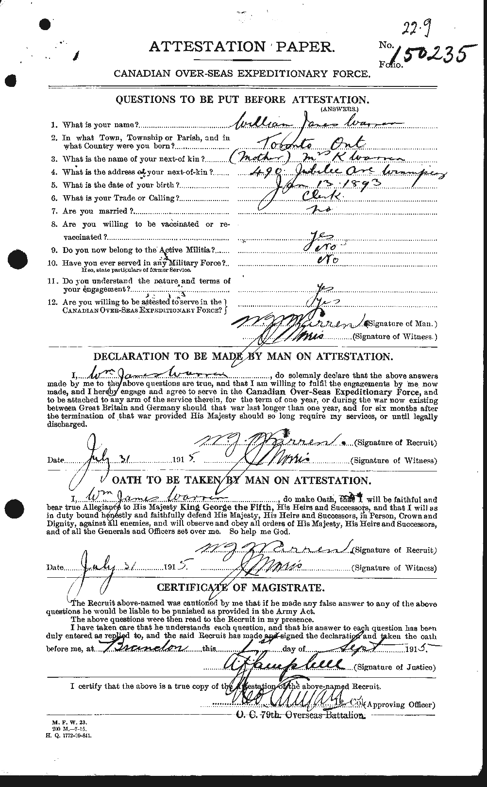 Personnel Records of the First World War - CEF 658691a