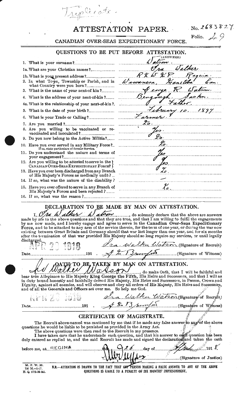 Personnel Records of the First World War - CEF 658870a
