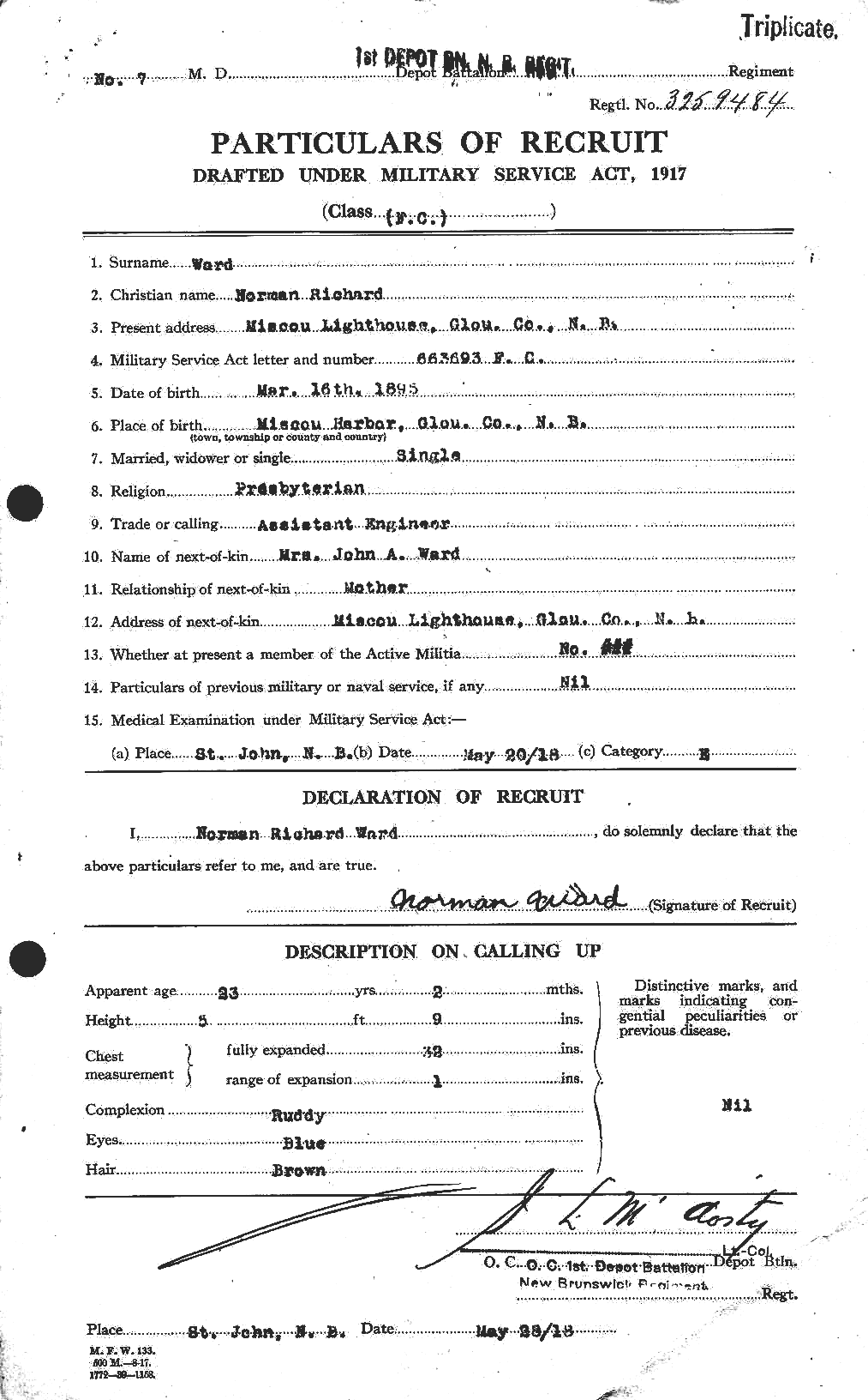 Dossiers du Personnel de la Première Guerre mondiale - CEC 659613a
