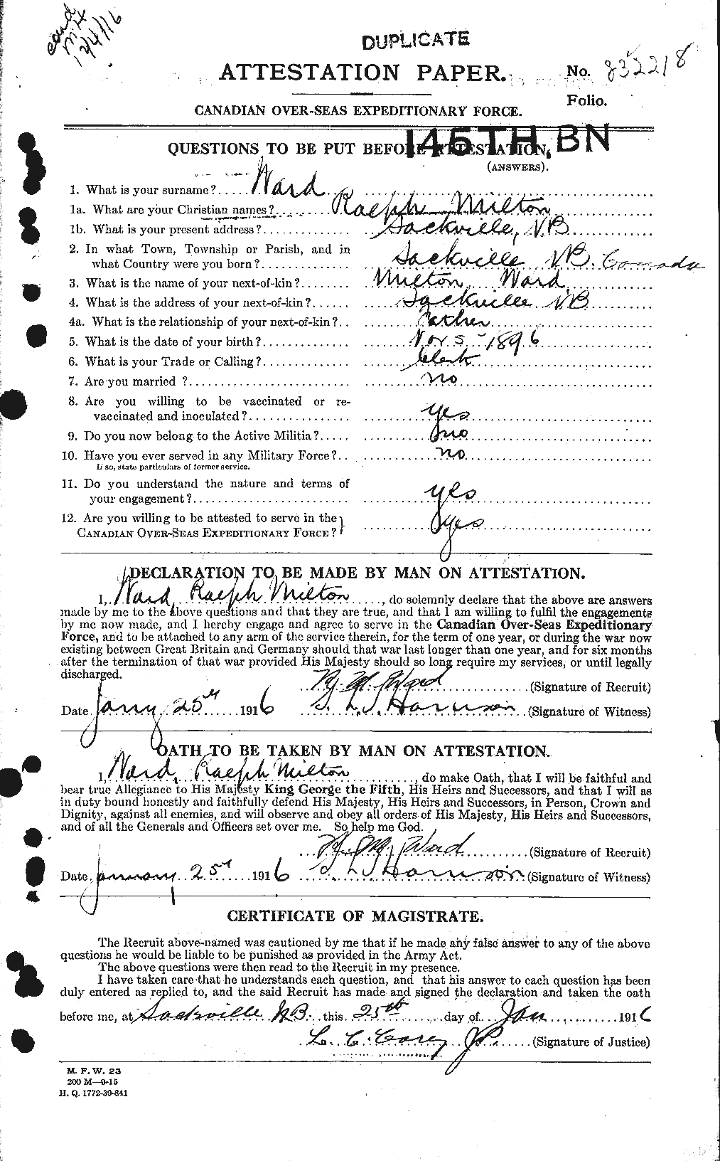 Dossiers du Personnel de la Première Guerre mondiale - CEC 659634a