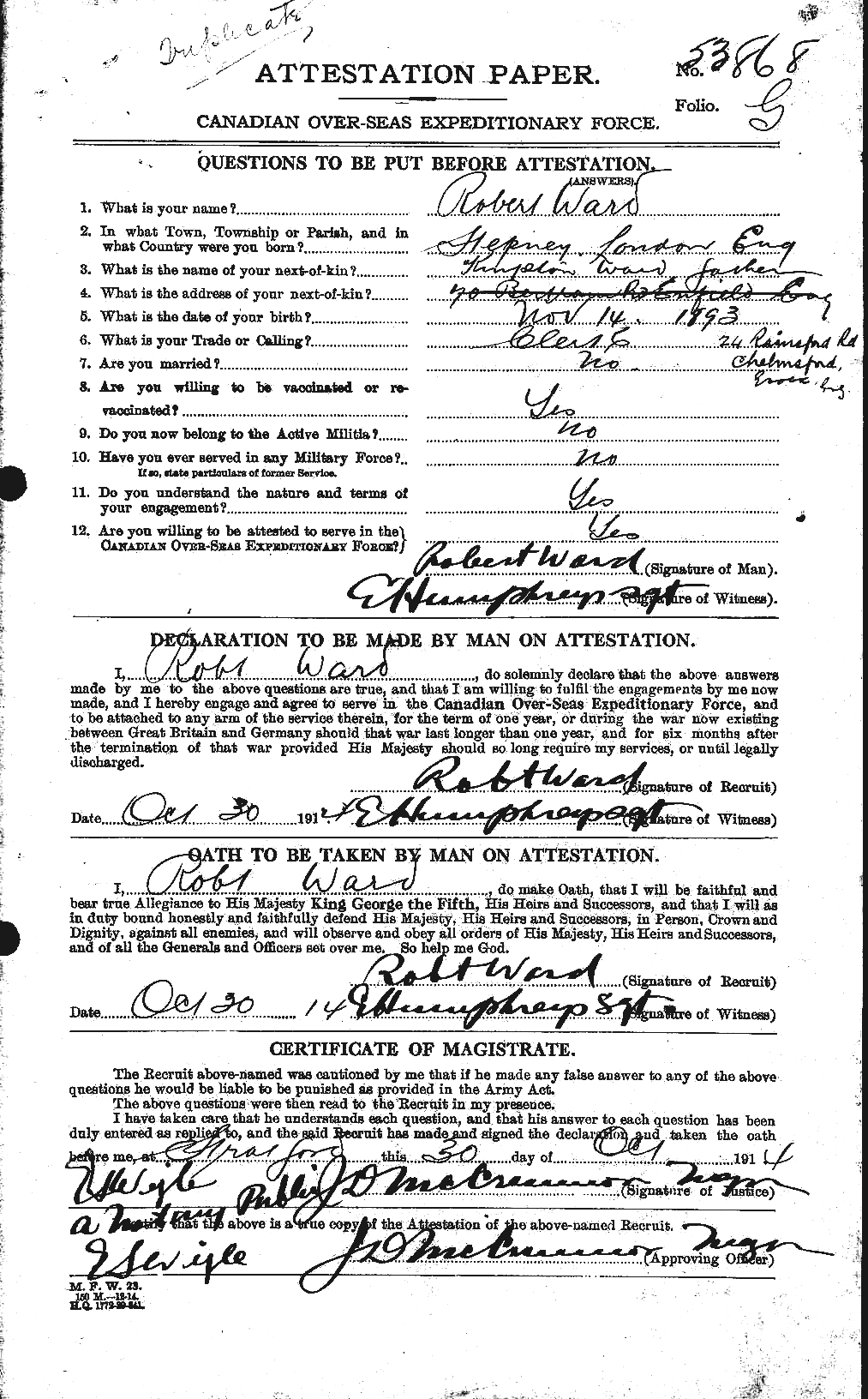 Personnel Records of the First World War - CEF 659663a