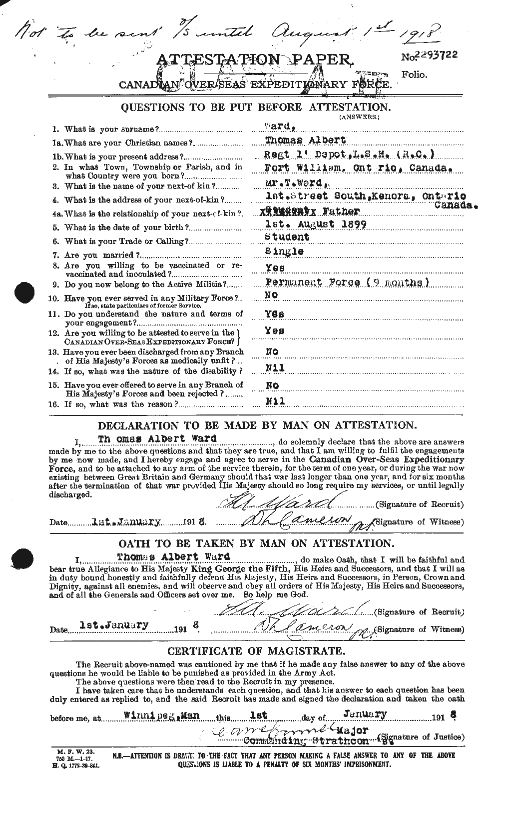 Dossiers du Personnel de la Première Guerre mondiale - CEC 659720a