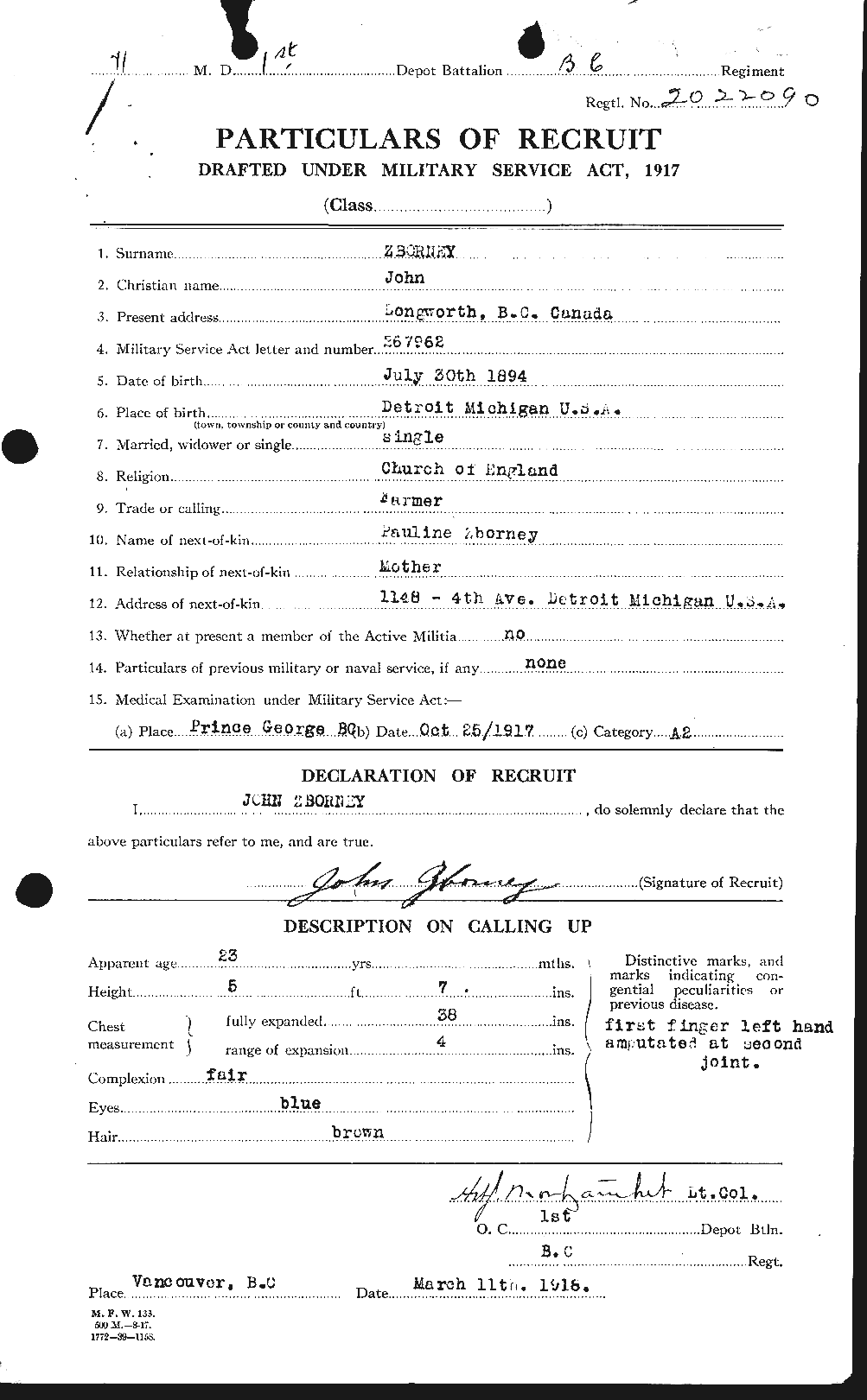 Dossiers du Personnel de la Première Guerre mondiale - CEC 660003a