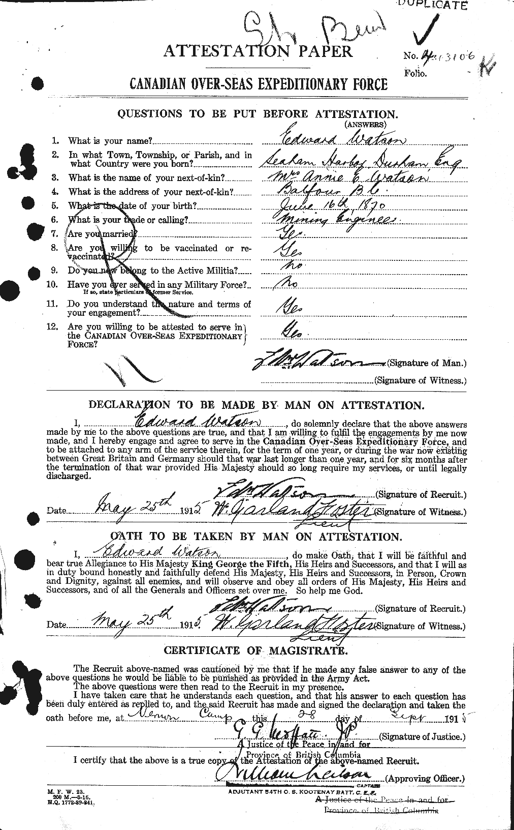 Personnel Records of the First World War - CEF 660400a