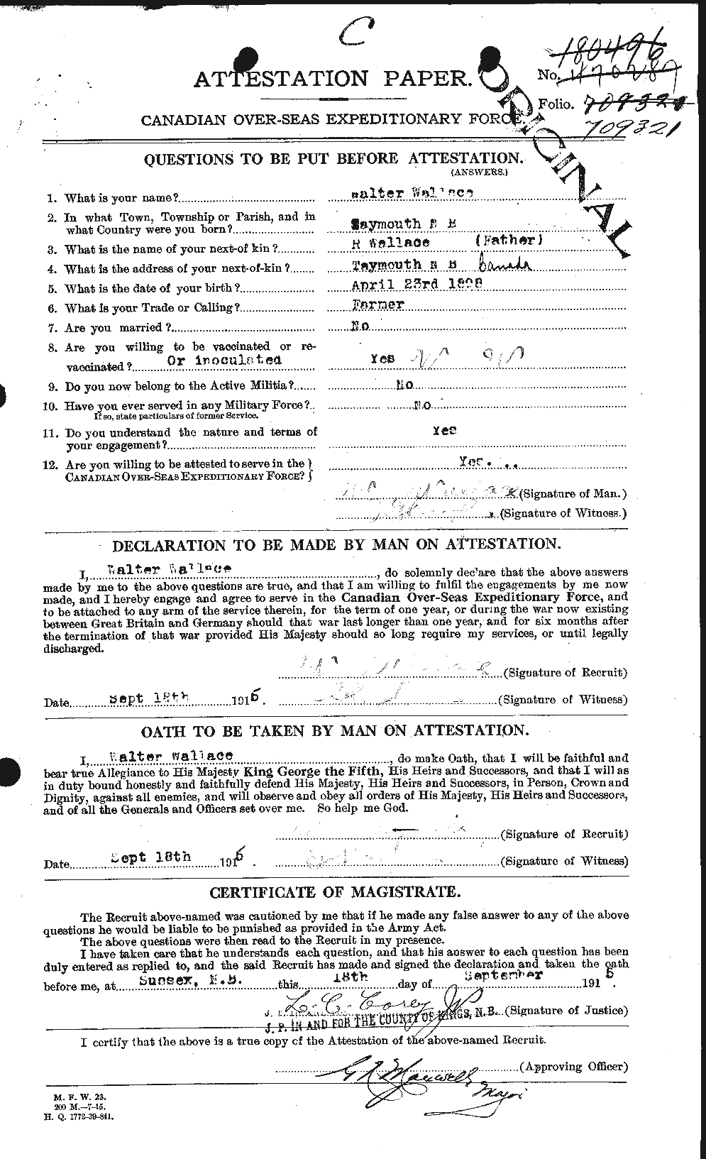 Dossiers du Personnel de la Première Guerre mondiale - CEC 660685a