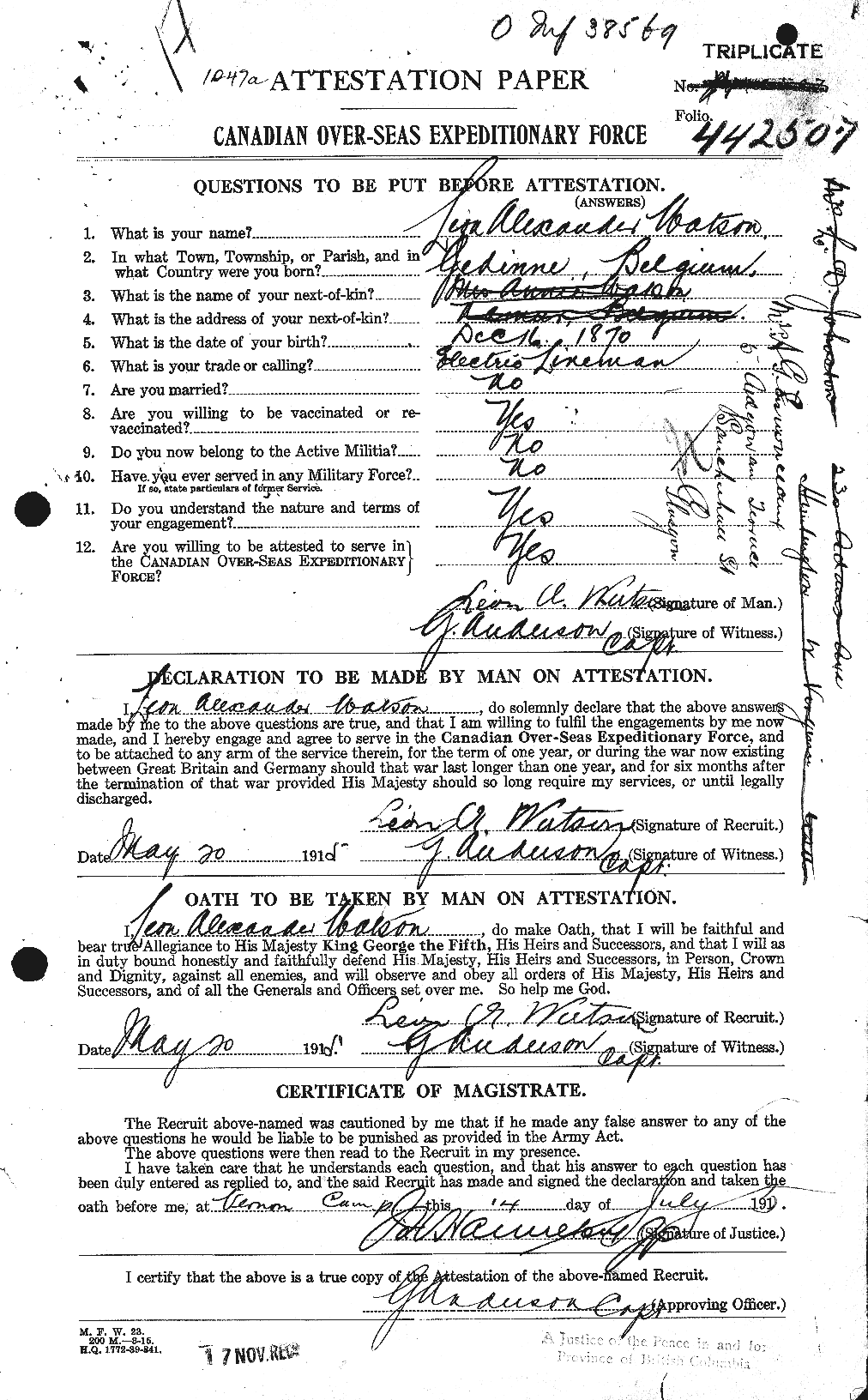Personnel Records of the First World War - CEF 661092a
