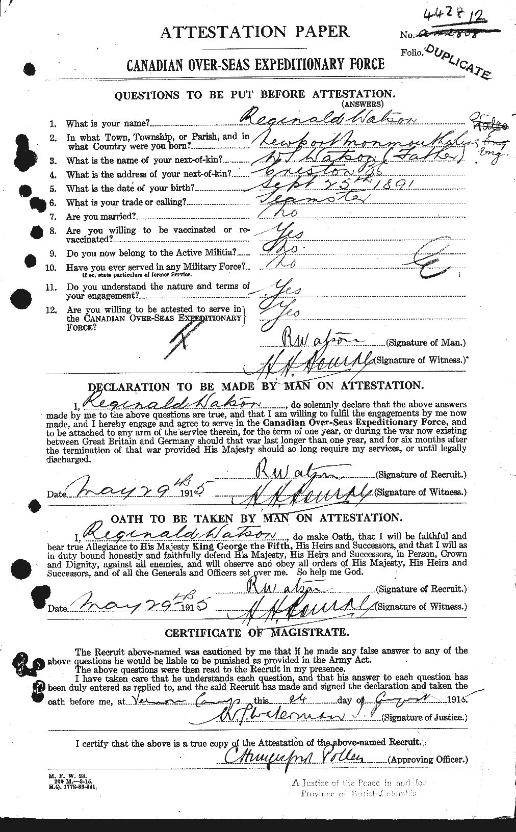 Personnel Records of the First World War - CEF 661175a