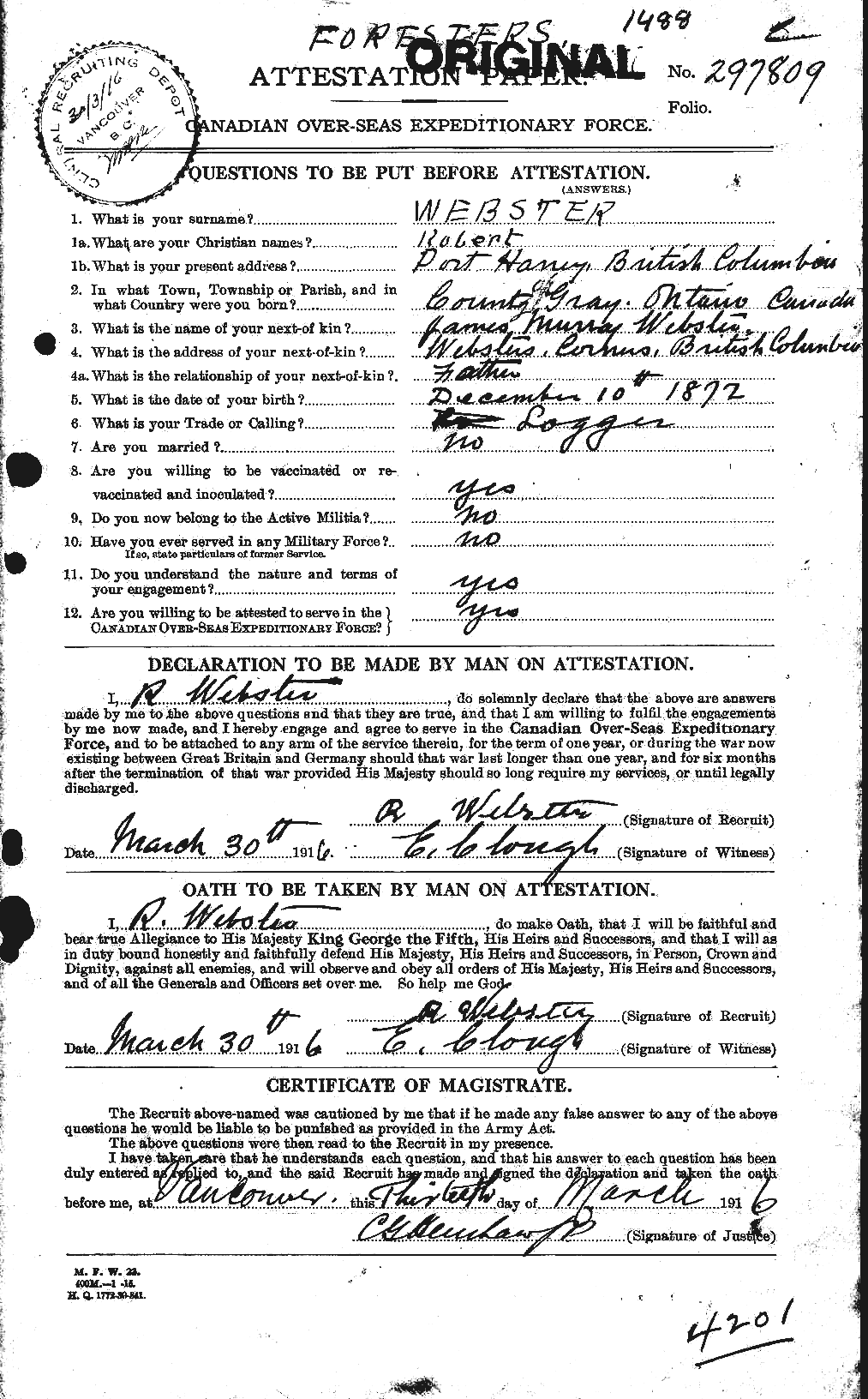 Personnel Records of the First World War - CEF 661964a