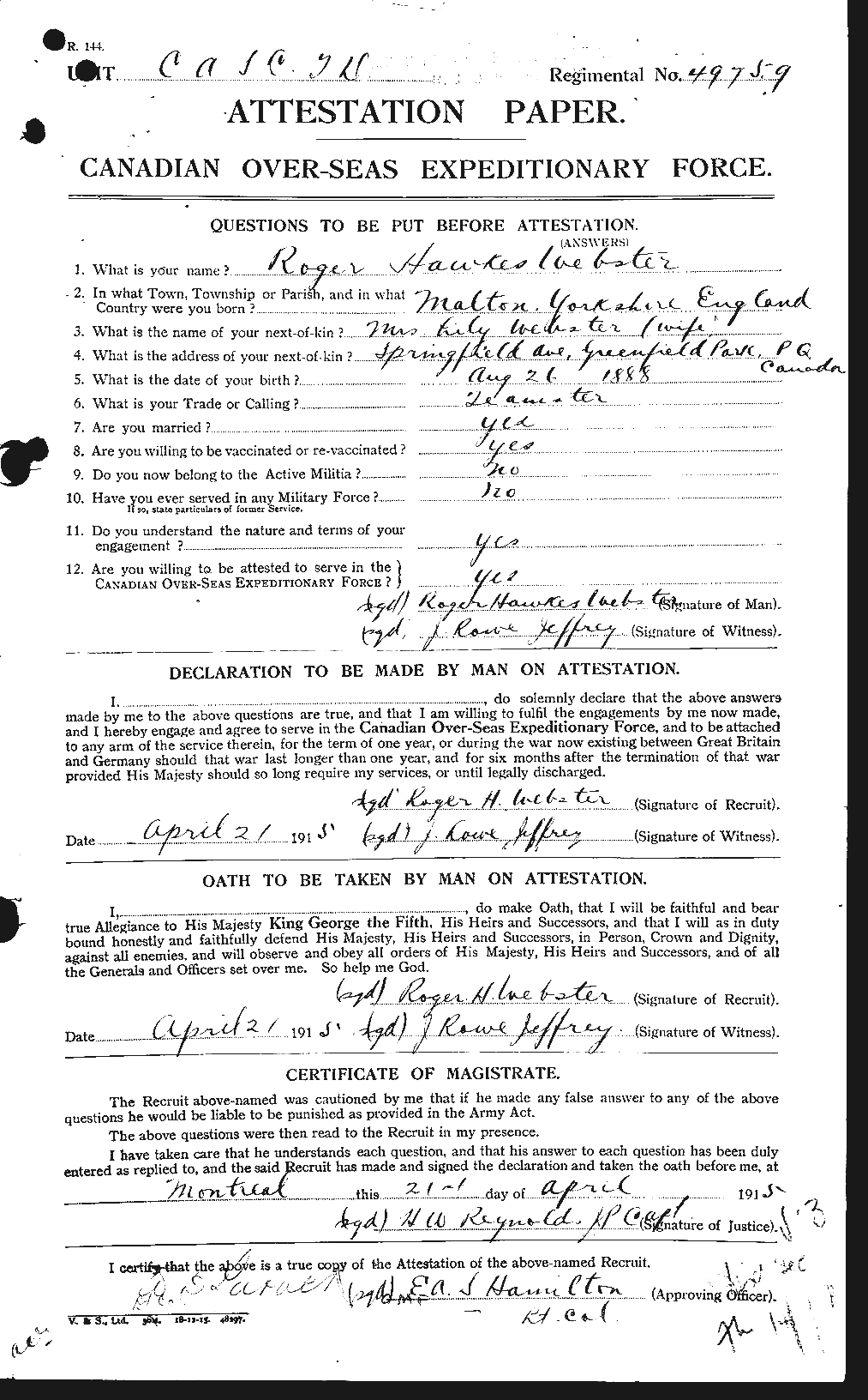 Personnel Records of the First World War - CEF 661970a
