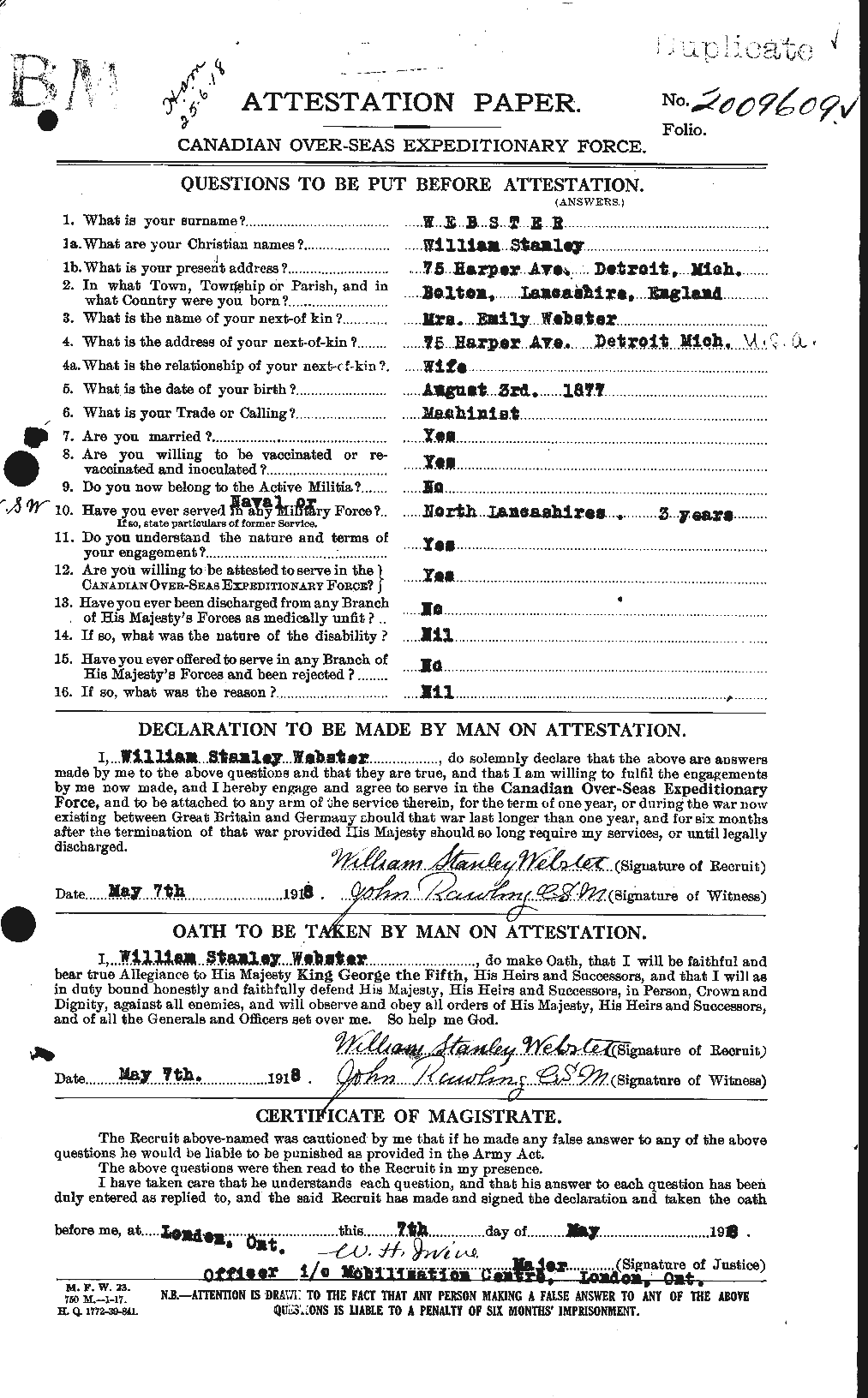 Personnel Records of the First World War - CEF 662037a