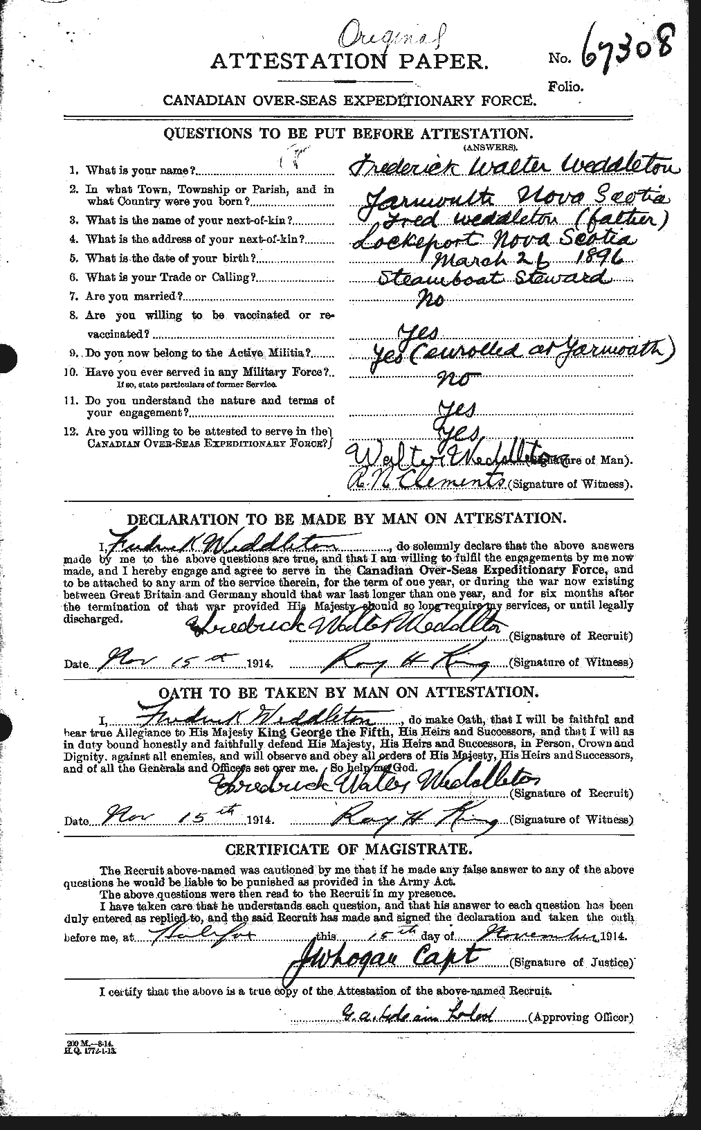 Personnel Records of the First World War - CEF 662073a