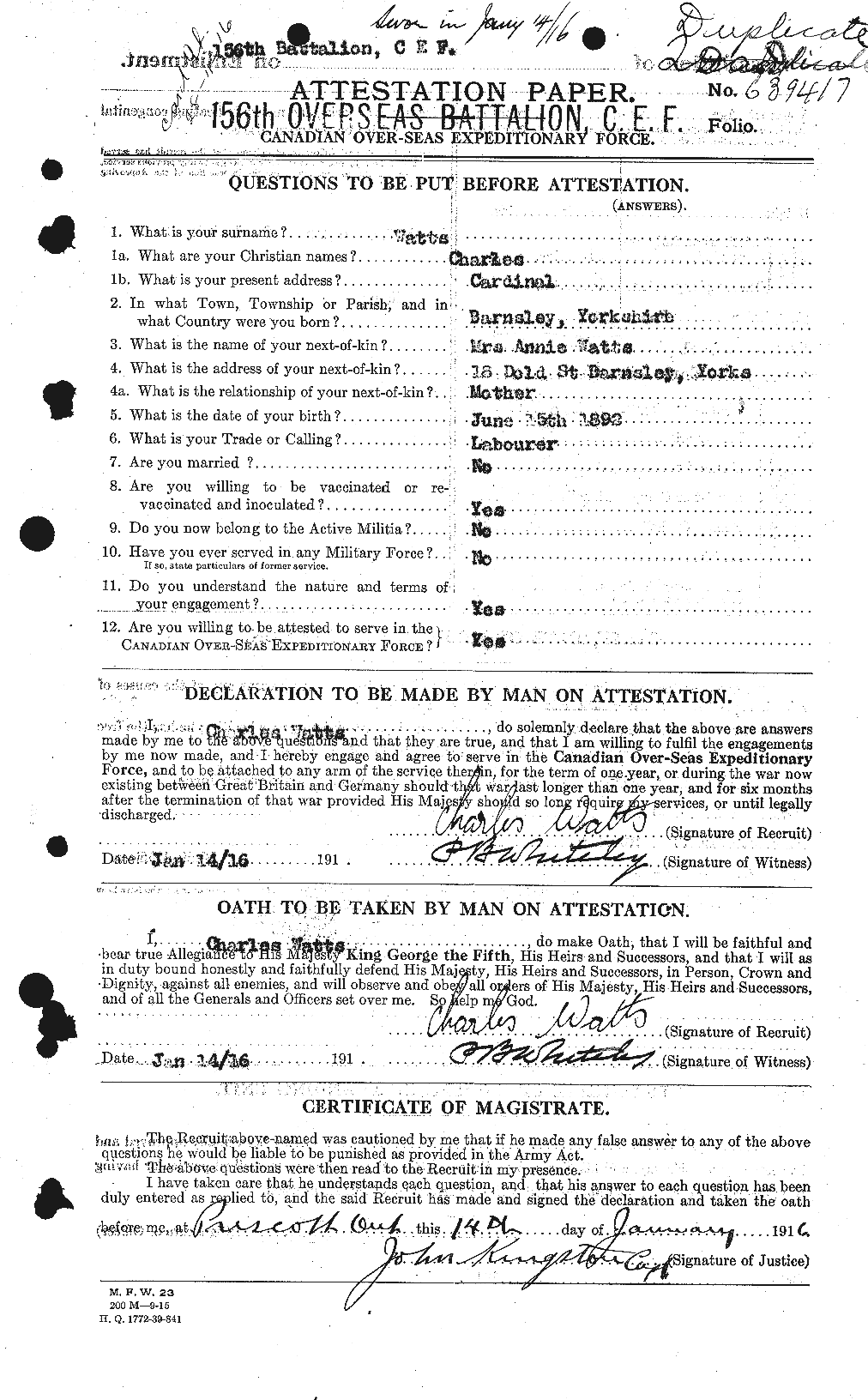 Personnel Records of the First World War - CEF 662713a