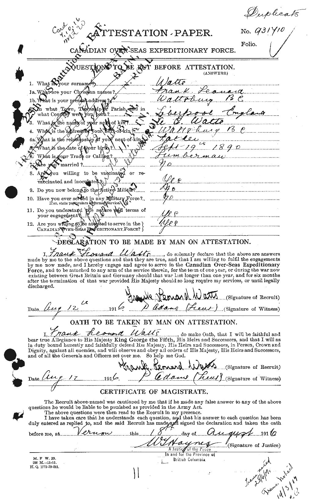 Personnel Records of the First World War - CEF 662760a