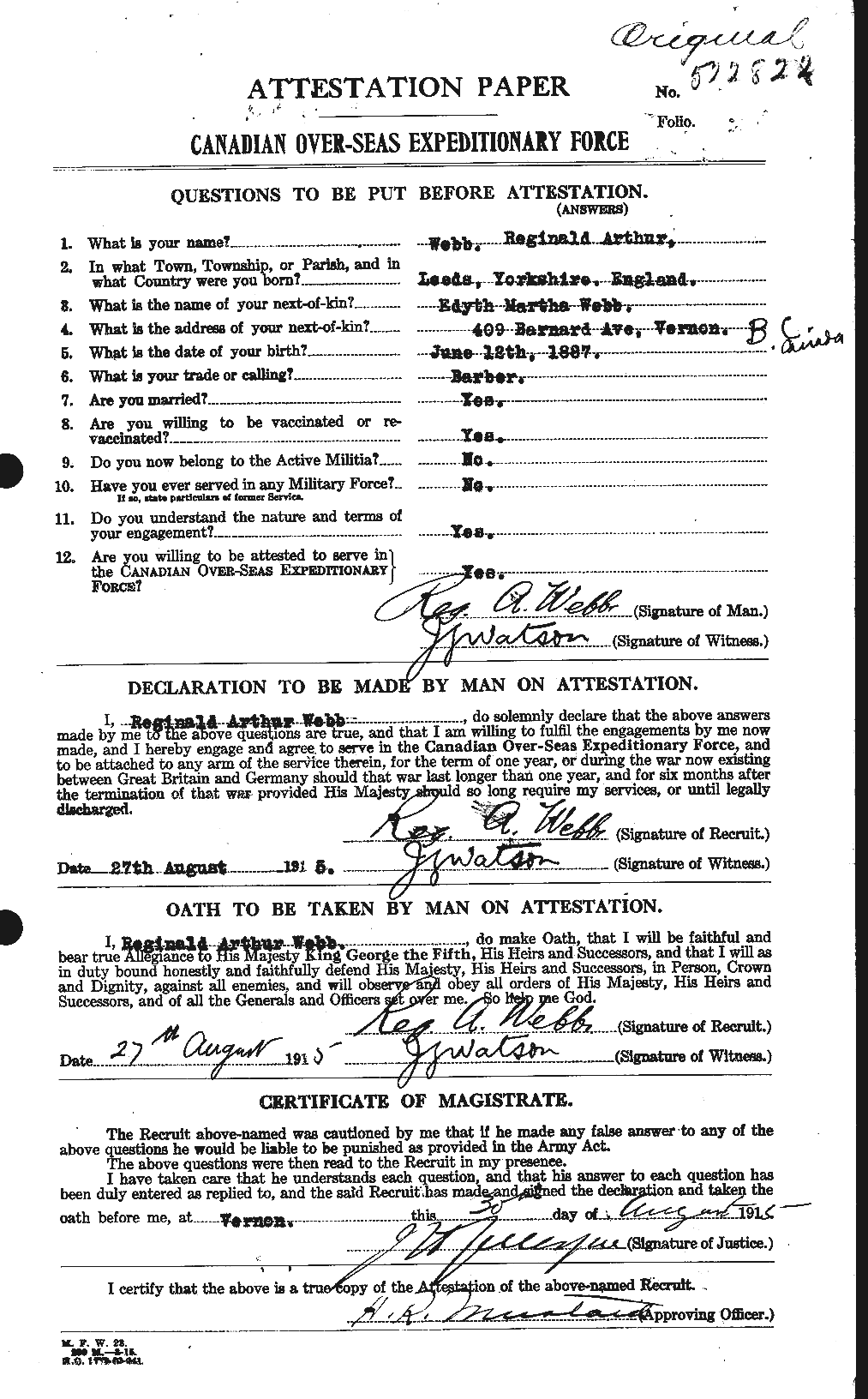 Personnel Records of the First World War - CEF 663202a