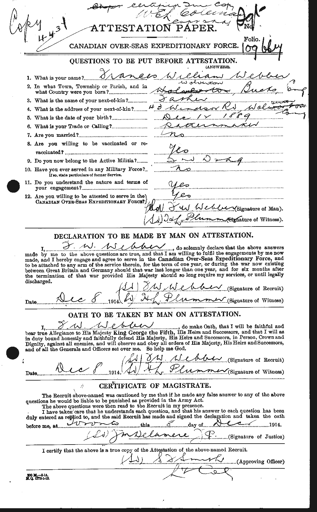 Personnel Records of the First World War - CEF 663371a