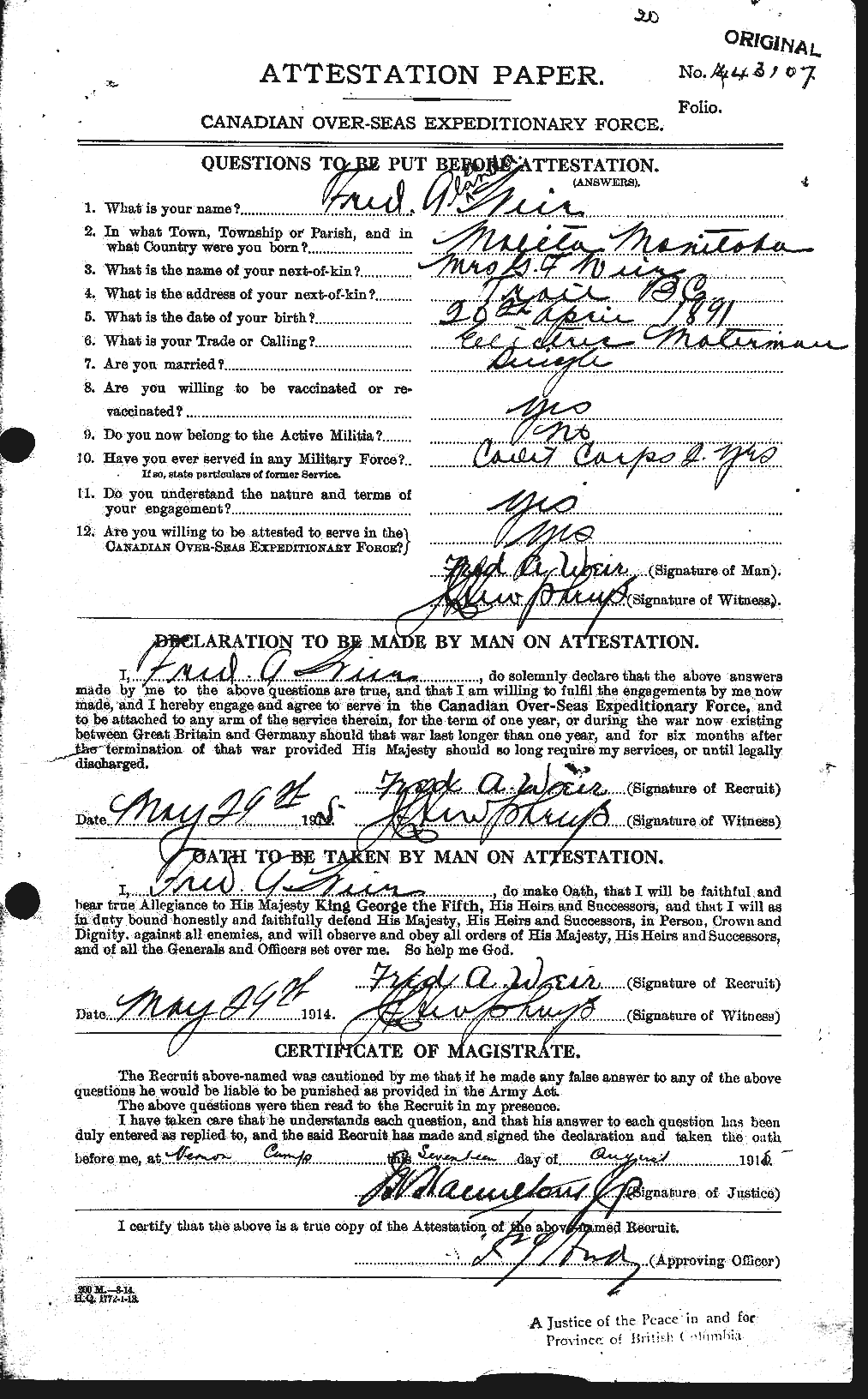 Personnel Records of the First World War - CEF 663797a