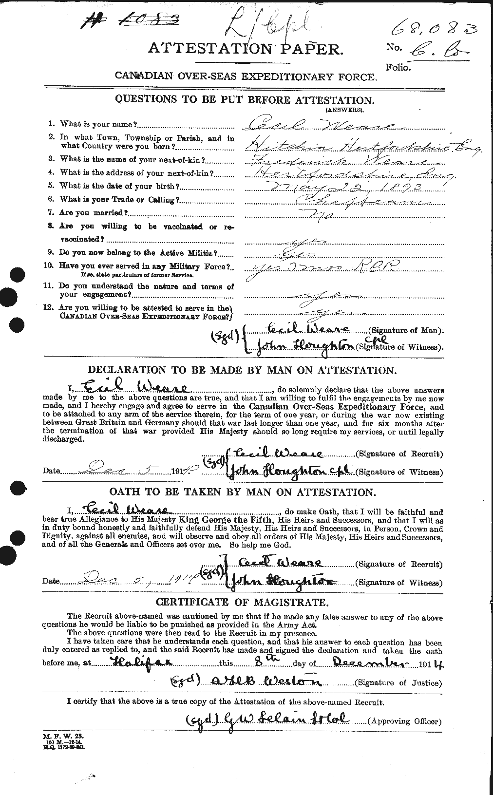 Personnel Records of the First World War - CEF 664109a