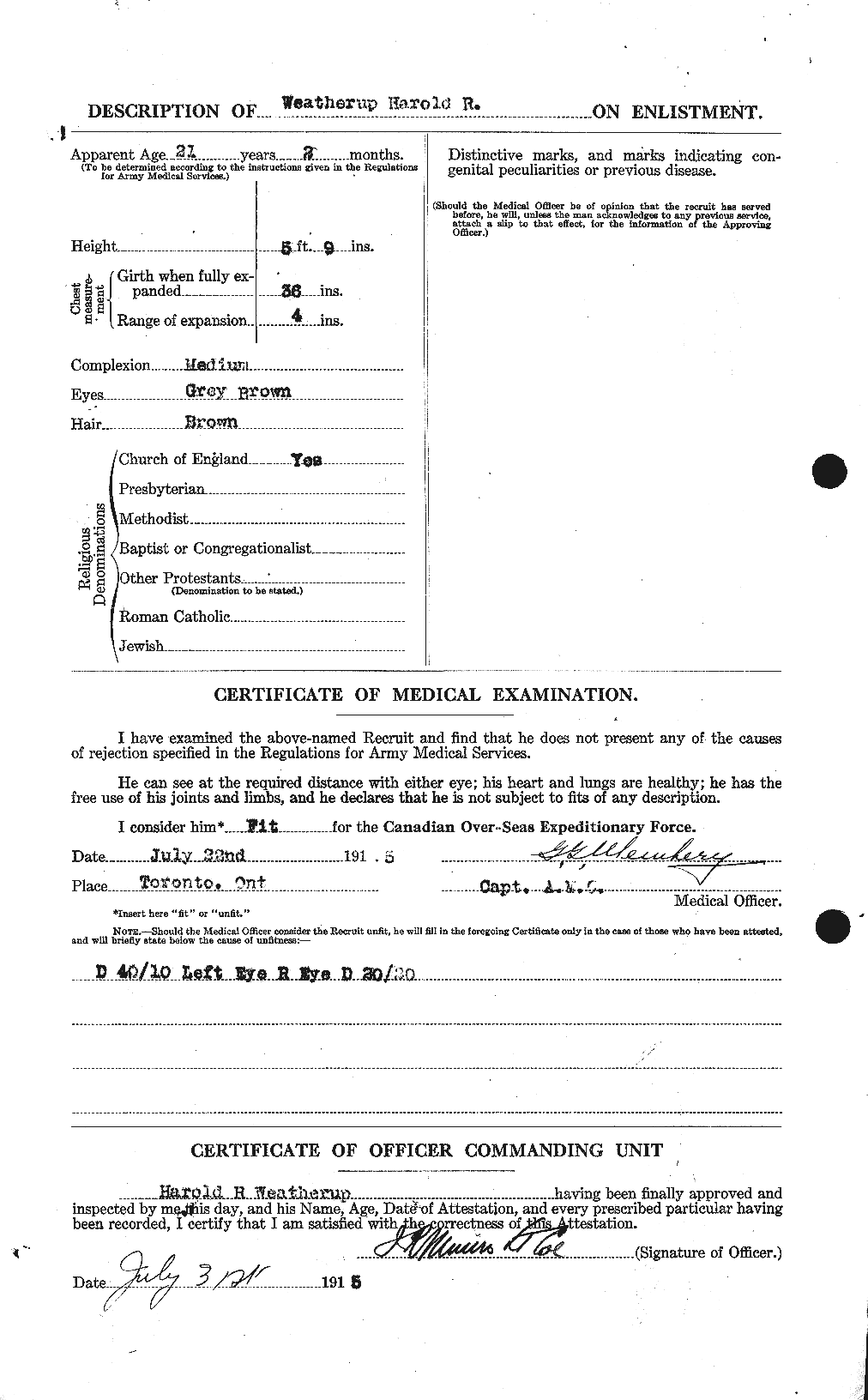 Dossiers du Personnel de la Première Guerre mondiale - CEC 664287b
