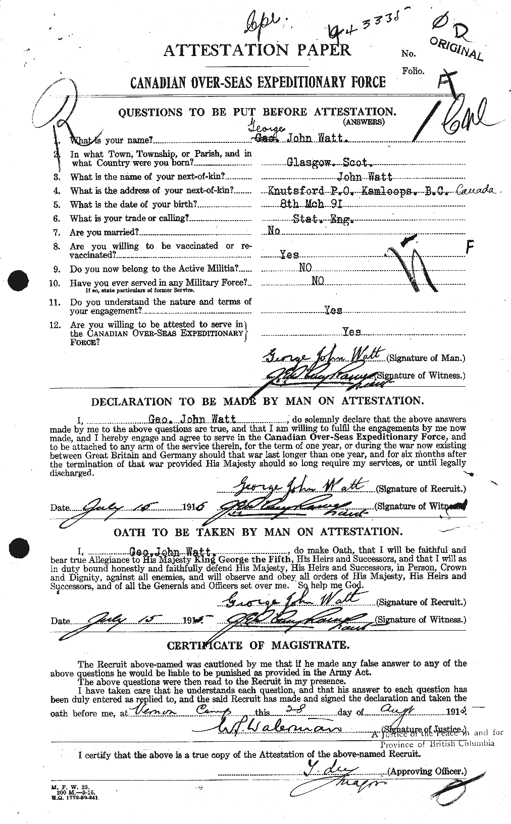 Personnel Records of the First World War - CEF 664434a