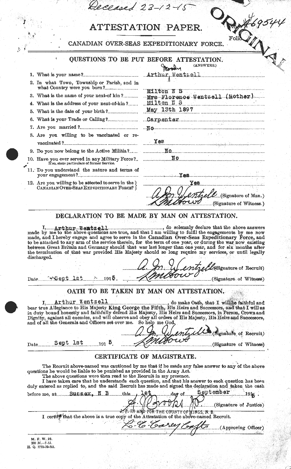 Personnel Records of the First World War - CEF 664642a