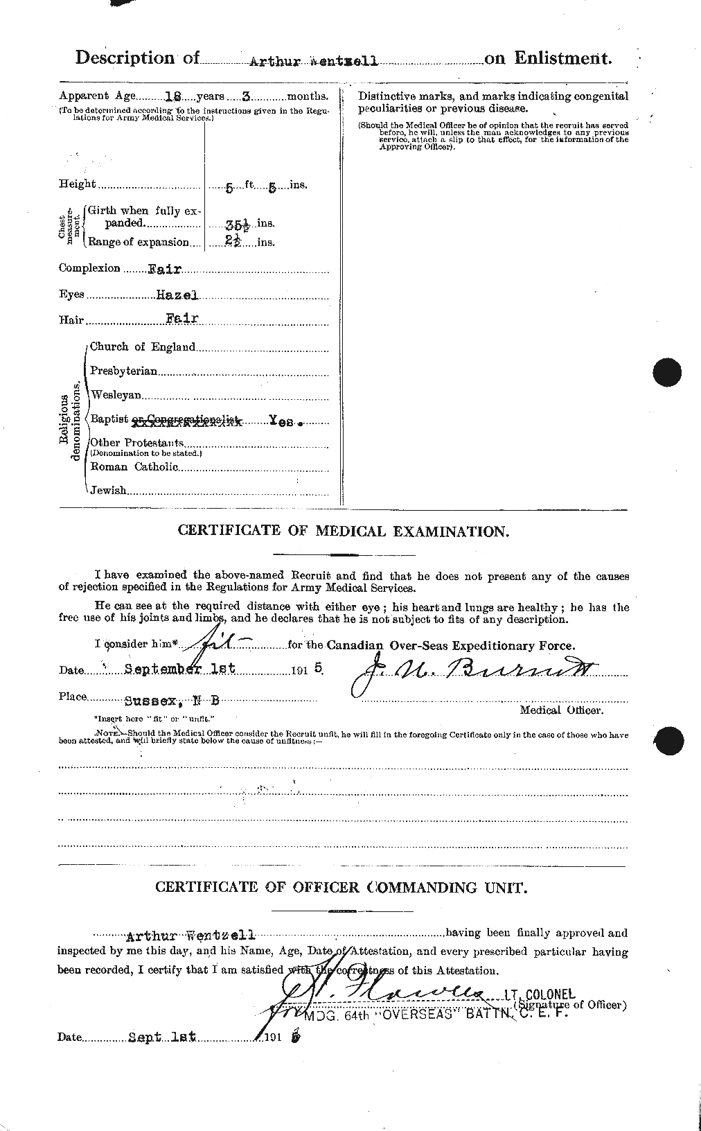 Dossiers du Personnel de la Première Guerre mondiale - CEC 664642b