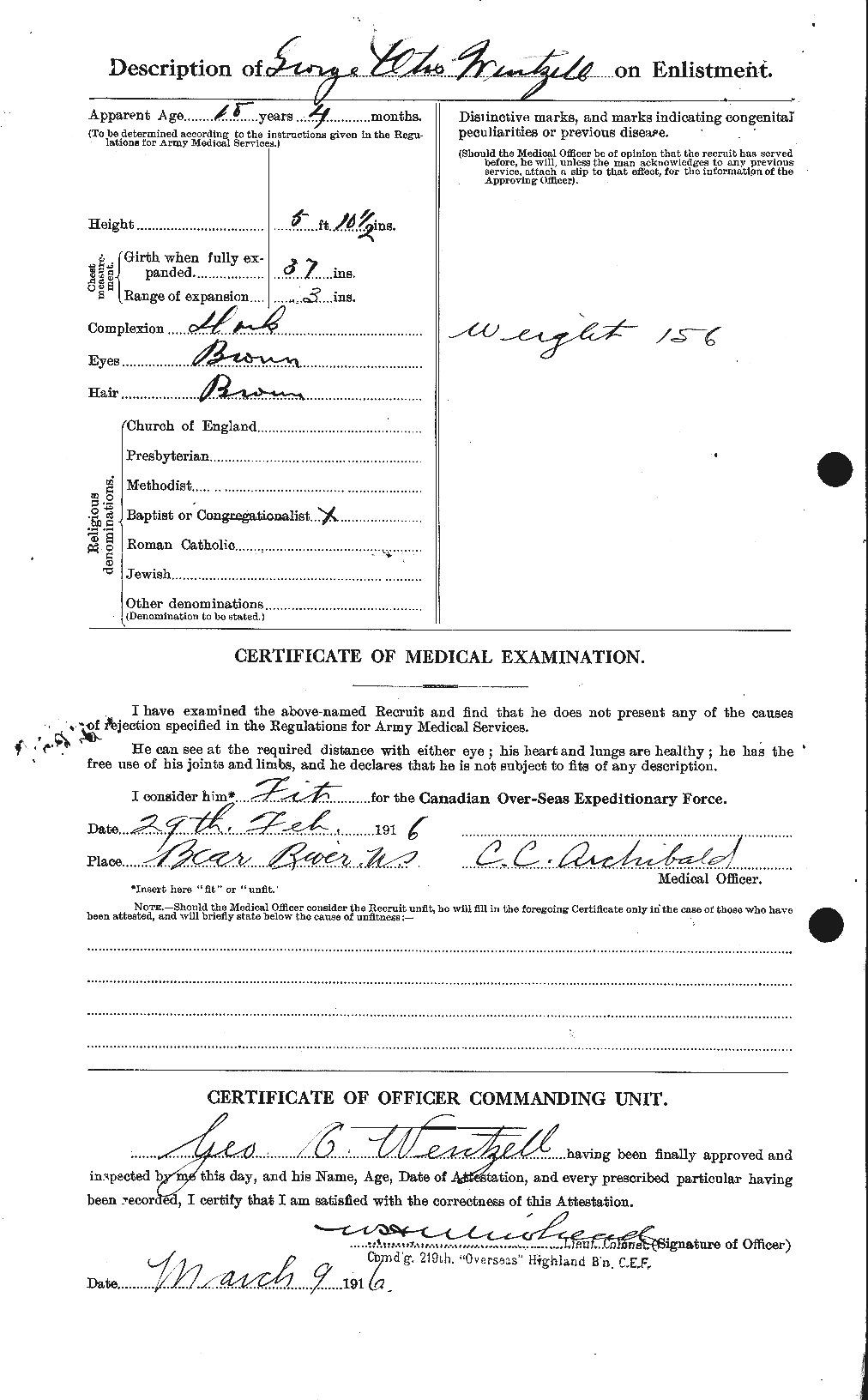 Dossiers du Personnel de la Première Guerre mondiale - CEC 664651b
