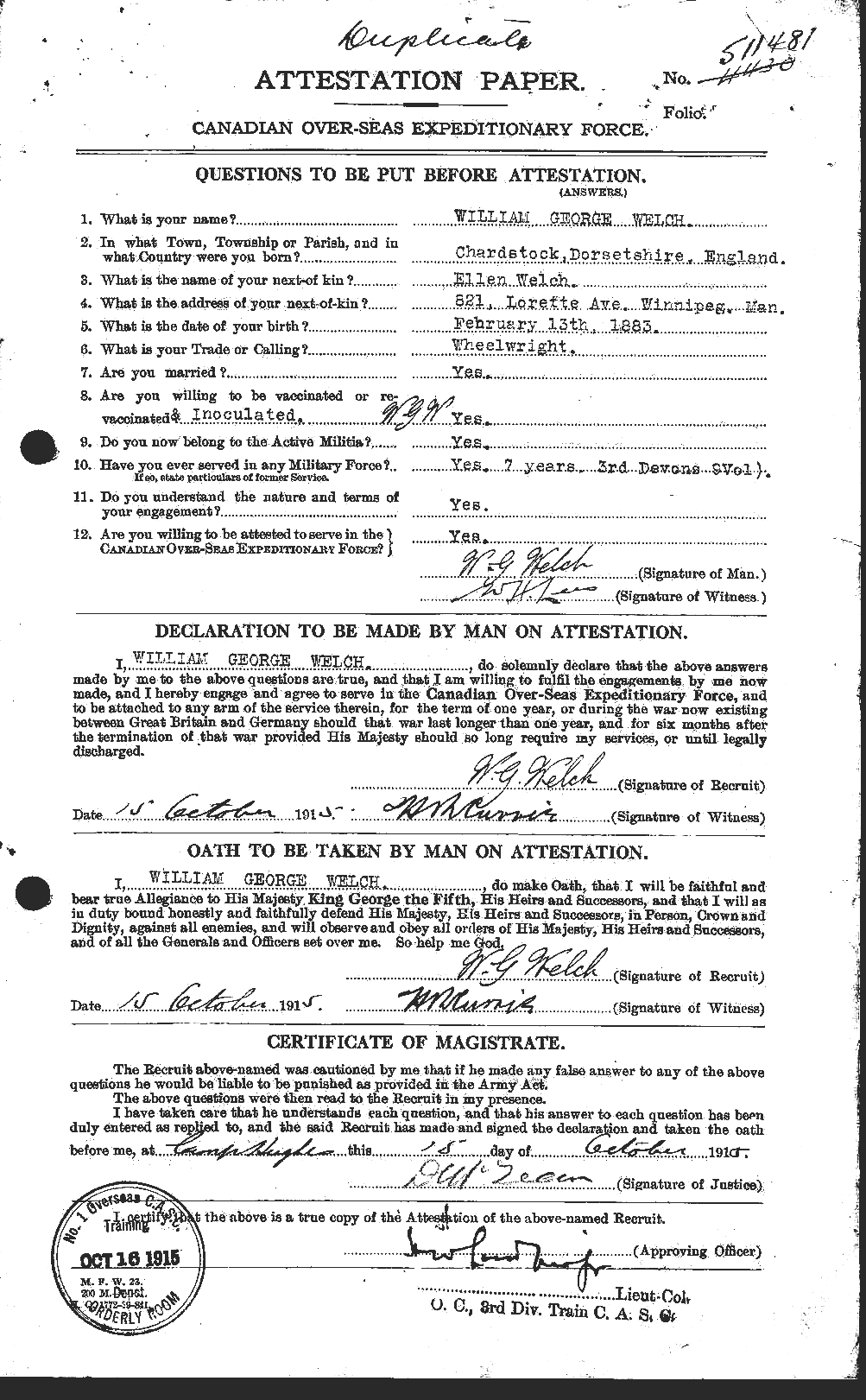 Personnel Records of the First World War - CEF 664710a
