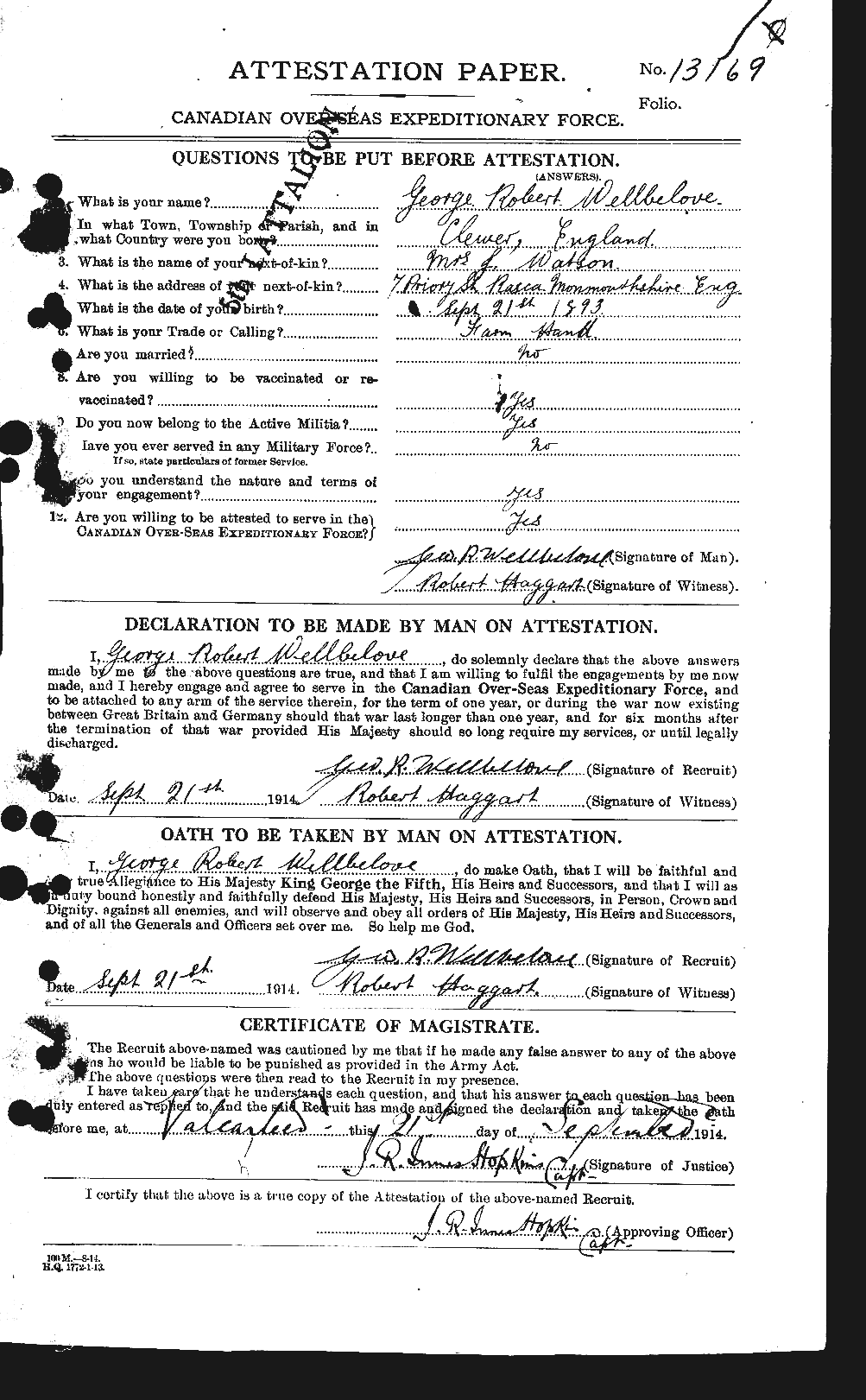 Personnel Records of the First World War - CEF 664863a