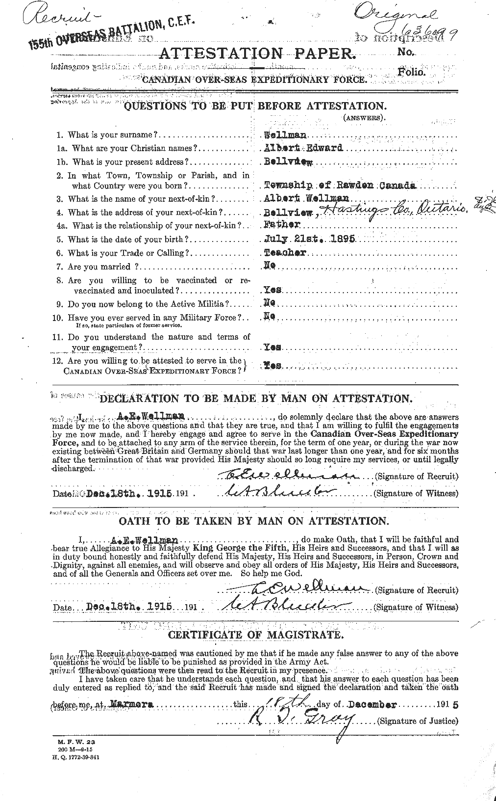 Personnel Records of the First World War - CEF 664976a