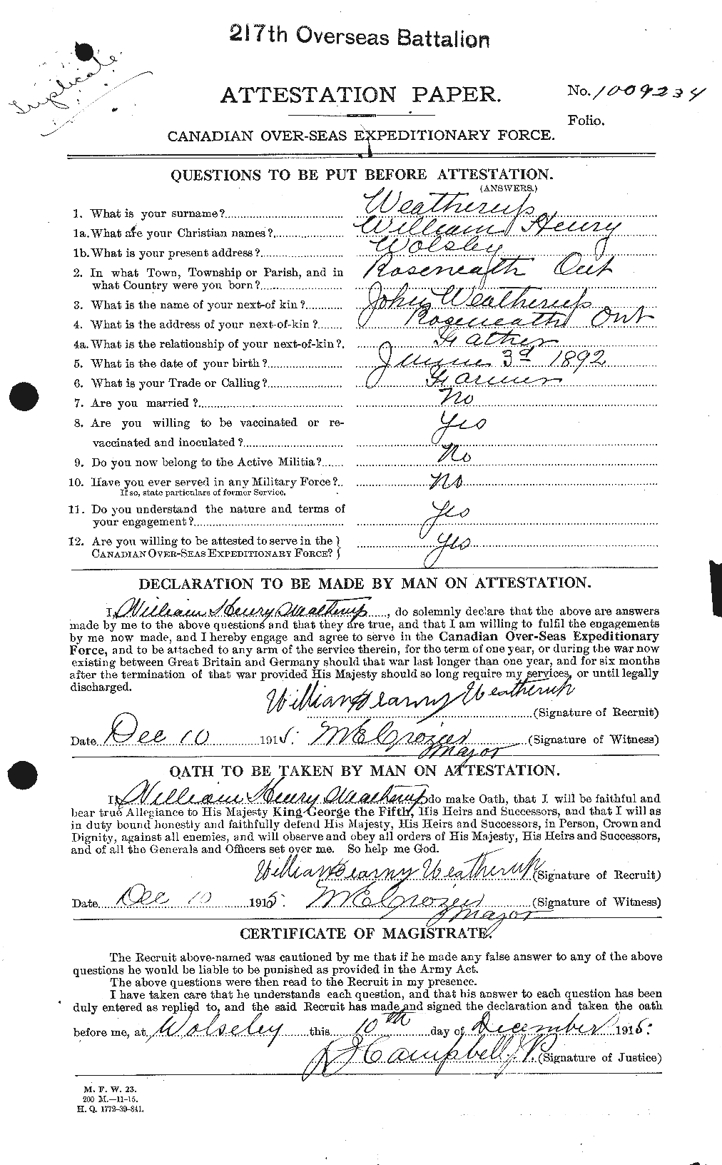Personnel Records of the First World War - CEF 665463a