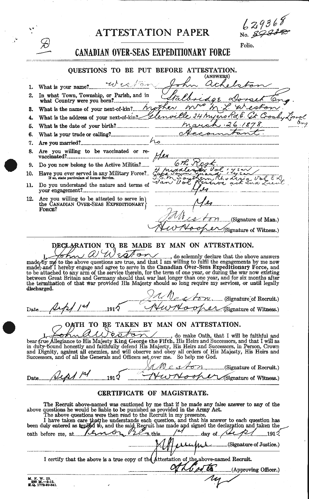 Personnel Records of the First World War - CEF 665770a