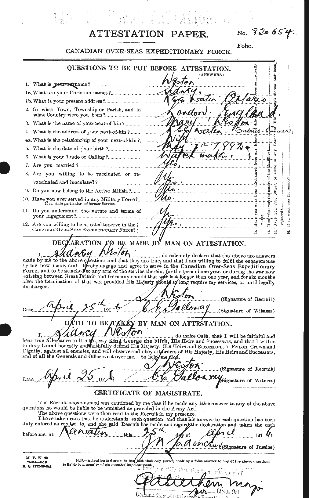 Personnel Records of the First World War - CEF 665803a
