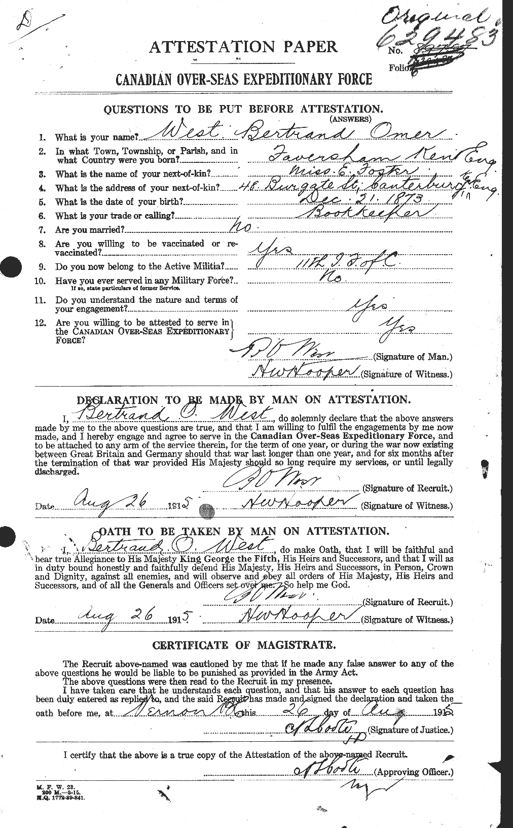 Personnel Records of the First World War - CEF 666074a