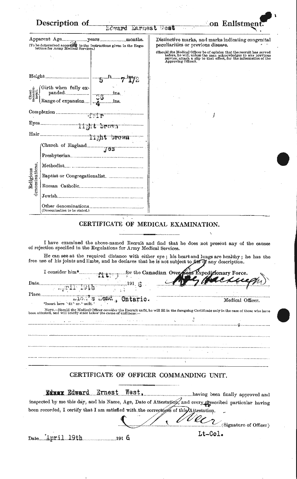 Dossiers du Personnel de la Première Guerre mondiale - CEC 666121b
